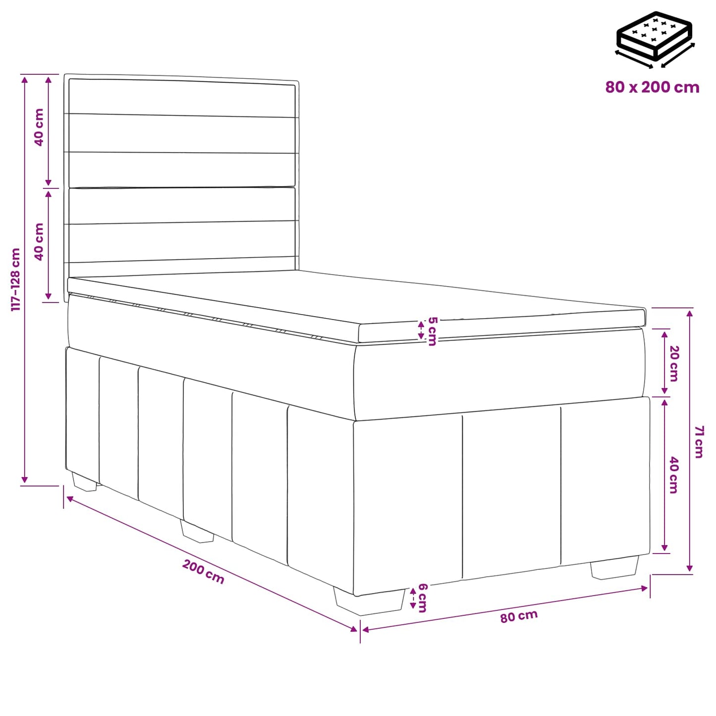 Boxspringbed met matras Lichtgrijs 80 x 200 cm Stof