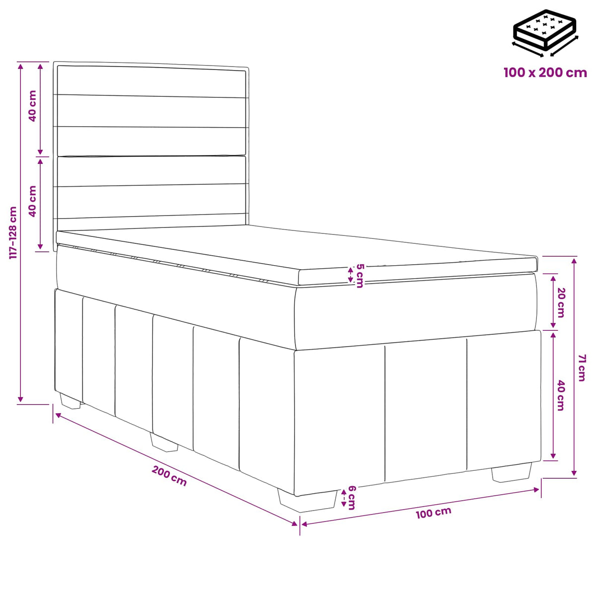 Boxspringbed met matras Donkerbruin 100 x 200 cm Stof