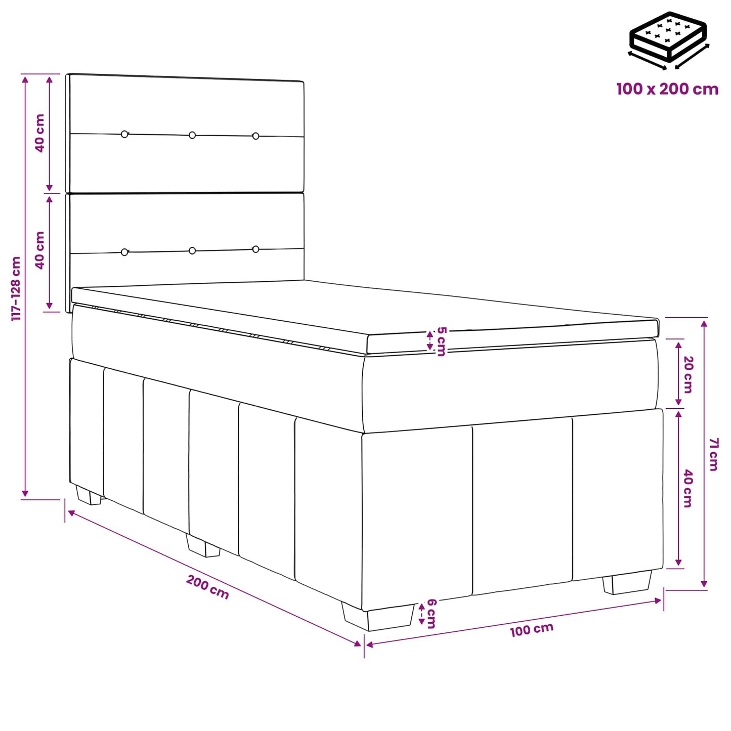 Boxspringbed met matras met hoofdeinde Taupe 100 x 200 cm Stof