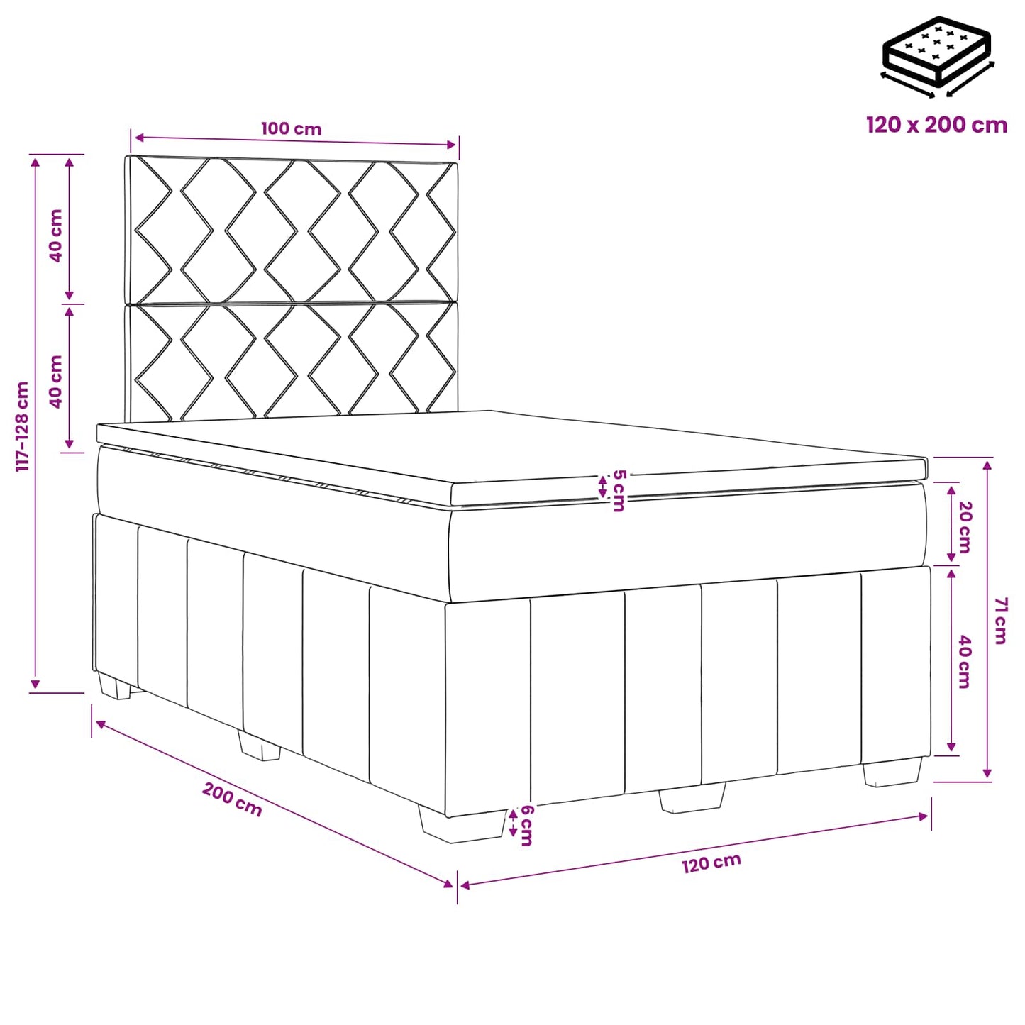 Boxspringbed met matras Donkerbruin 120 x 200 cm Stof