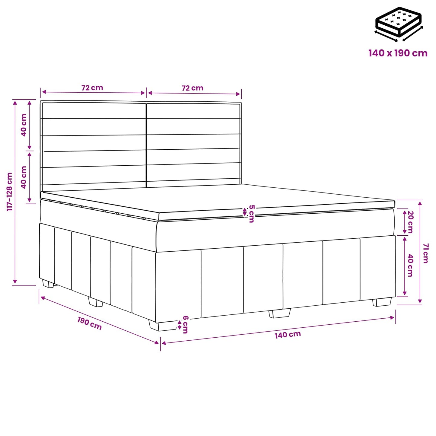 Boxspringbed met matras met hoofdeinde Taupe 140 x 190 cm Stof