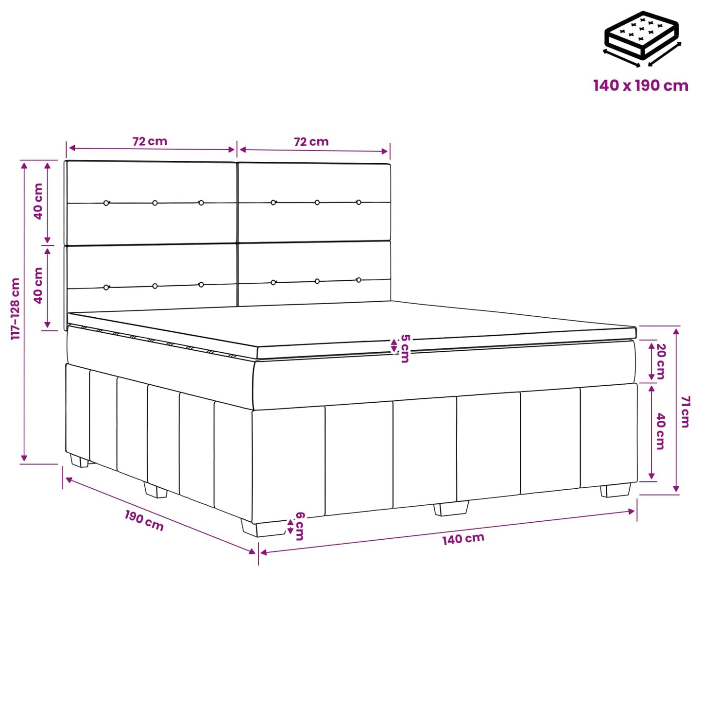 Boxspringbed met matras Lichtgrijs 140 x 190 cm Stof