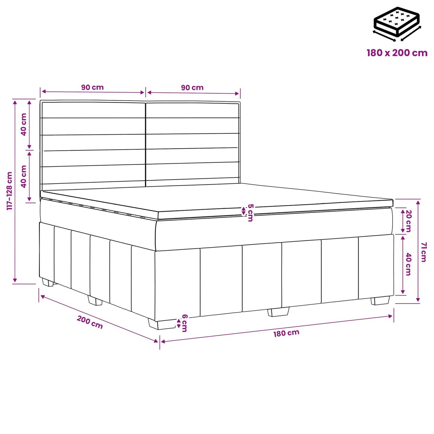 Boxspringbed met matras met hoofdeinde Zwart 180 x 200 cm Stof
