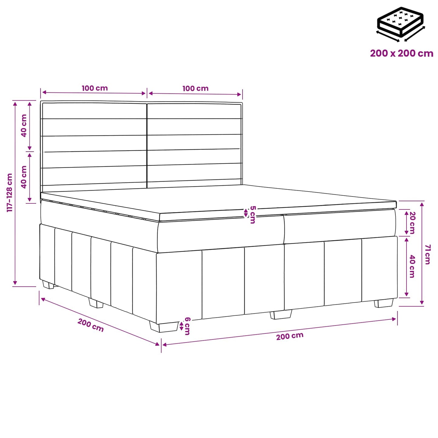Boxspringbed met matras Donkergrijs 200 x 200 cm Stof