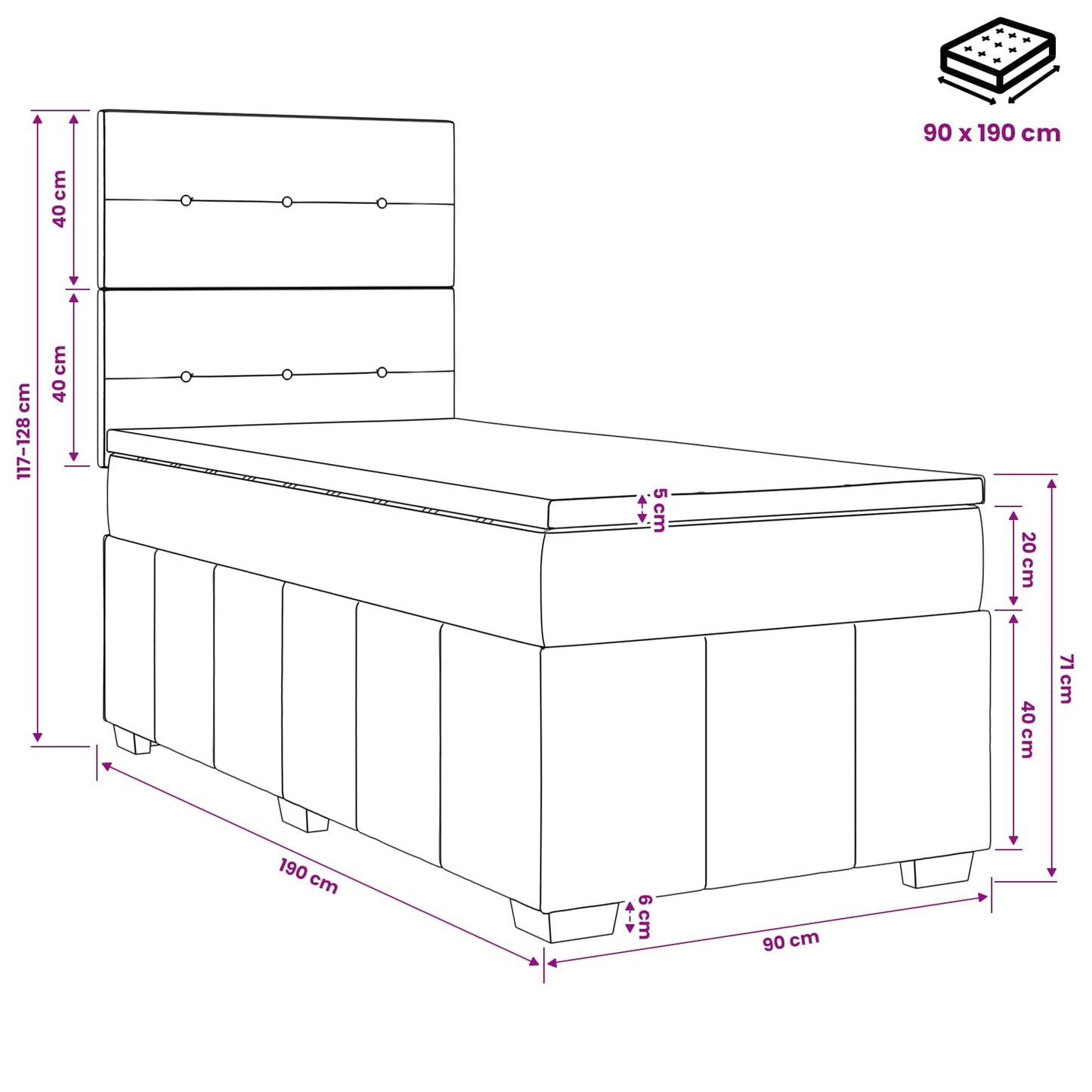 Boxspringbed met matras met hoofdeinde Lichtgrijs Enkel Stof