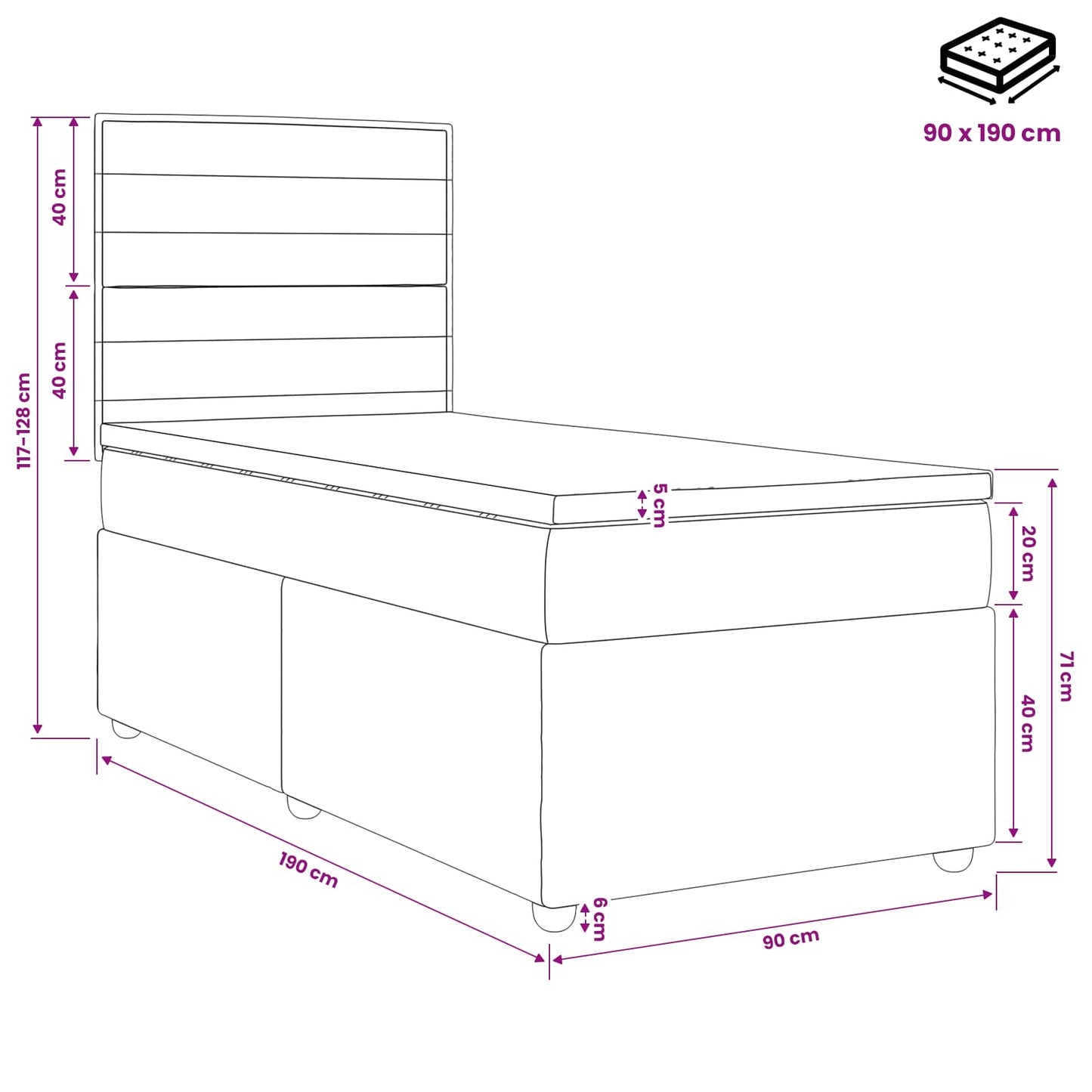 Boxspringbed met matras met hoofdeinde Taupe 90 x 190 cm Stof