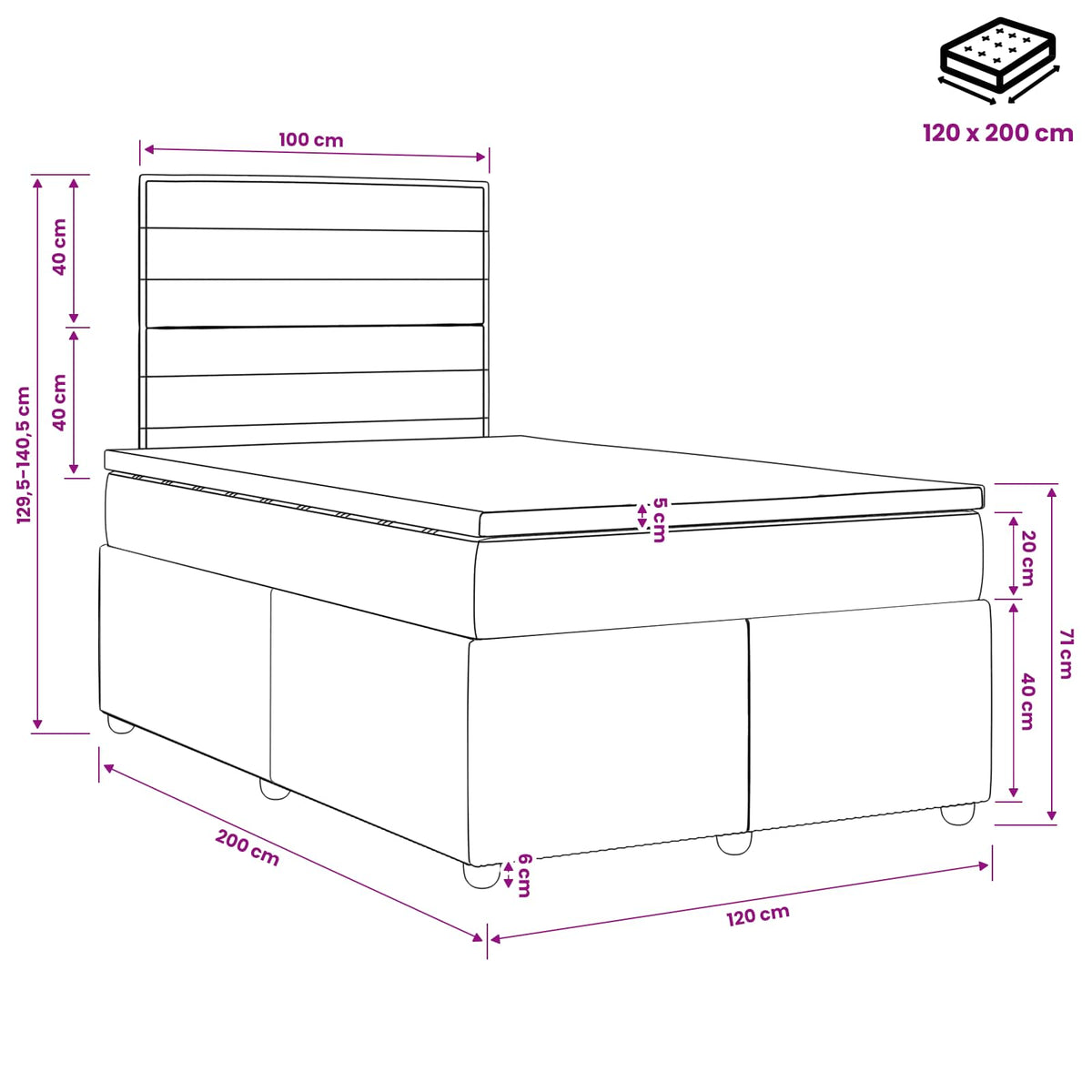 Boxspringbed met matras met hoofdeinde Blauw 120 x 200 cm Stof