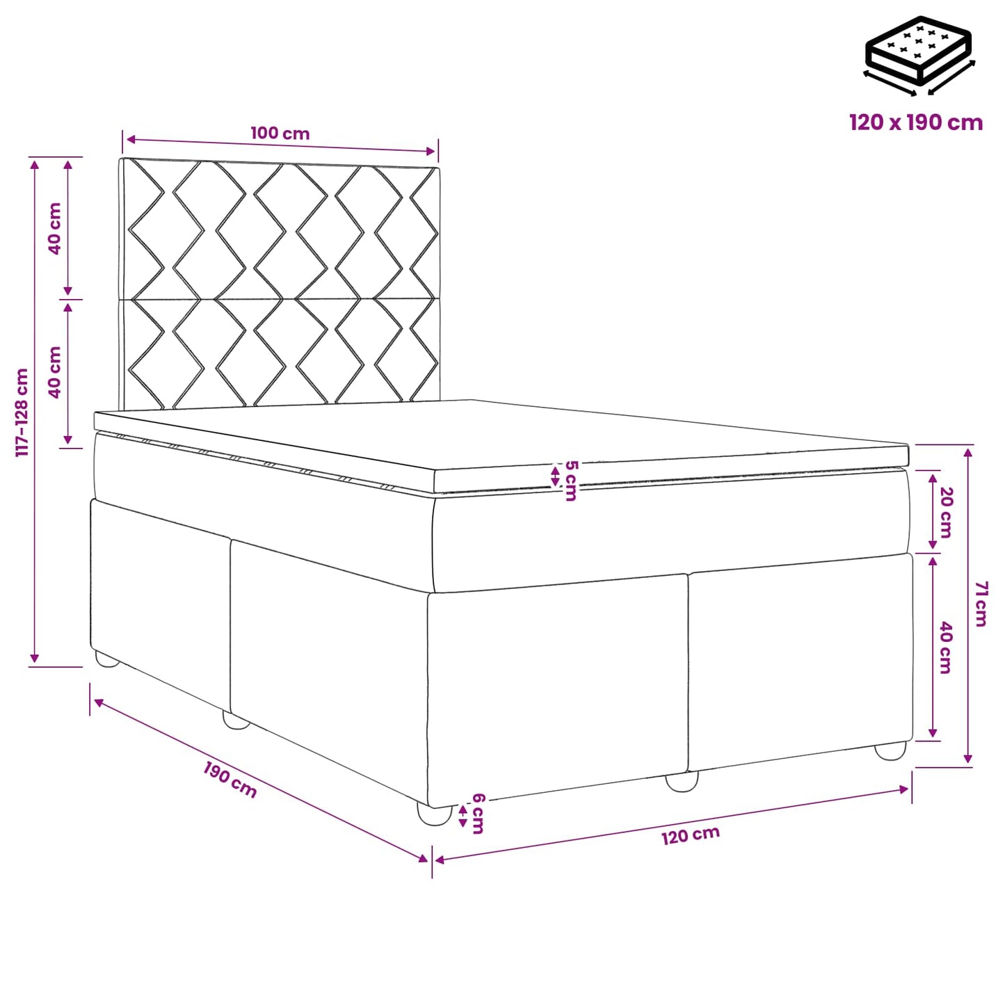 Boxspringbed met matras Donkerbruin 120 x 200 cm Stof