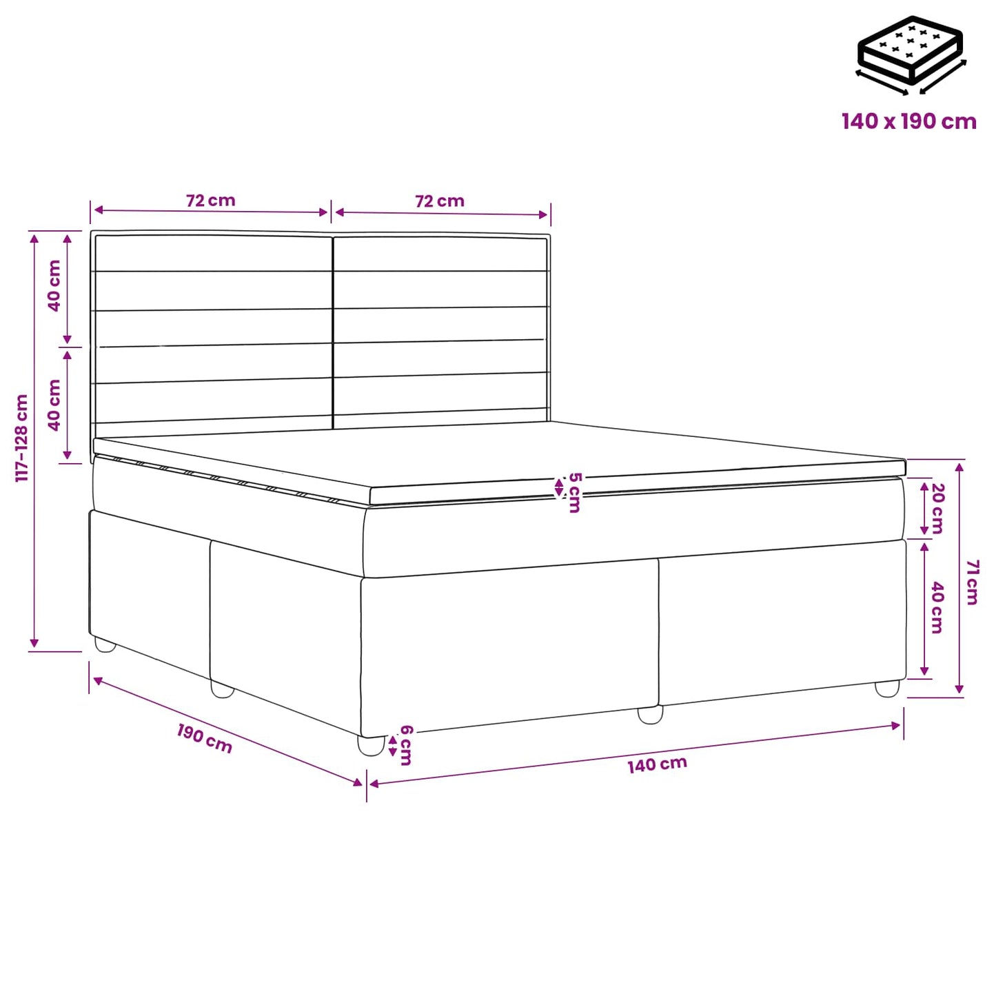 Boxspringbed met matras Donkergrijs 140 x 190 cm Stof