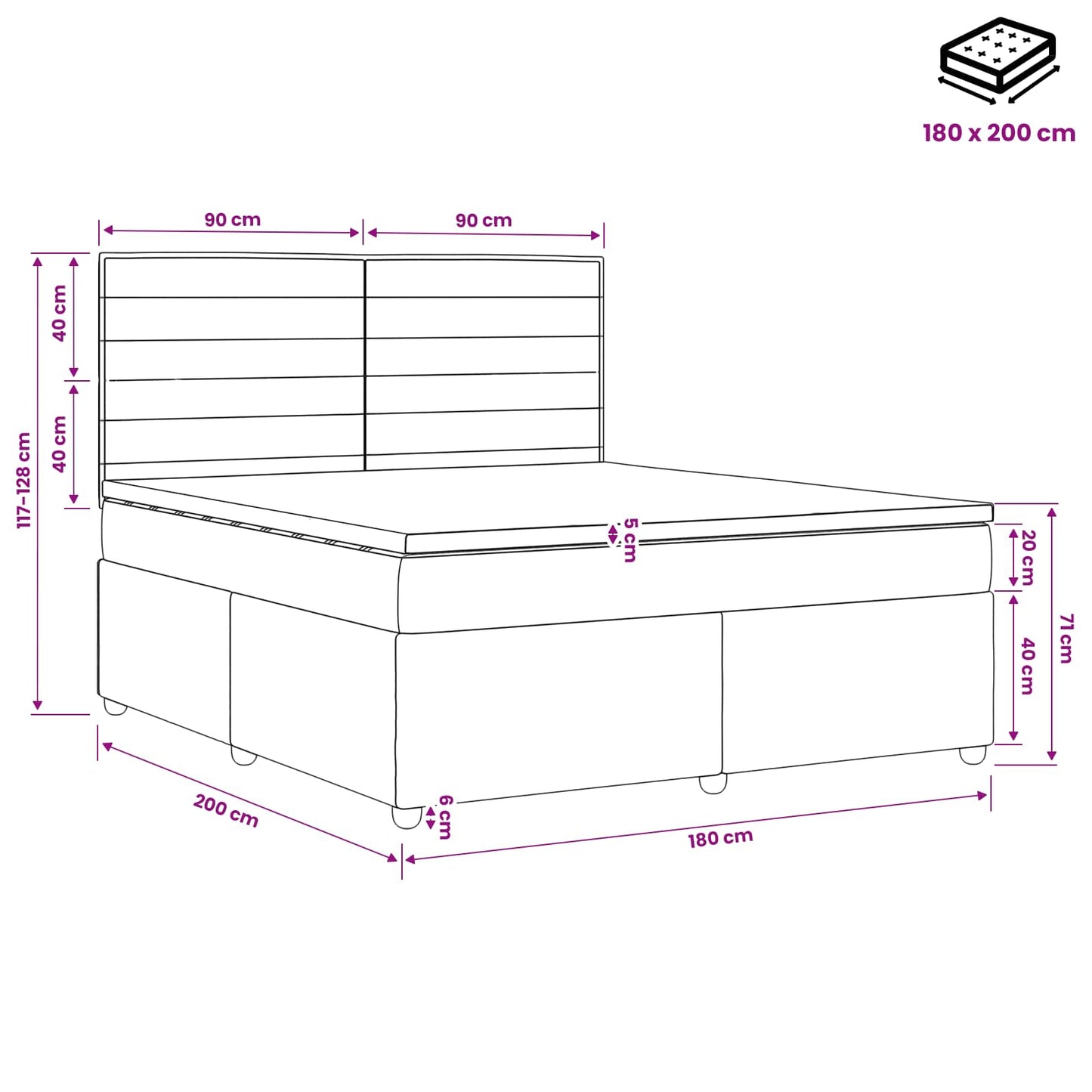 Boxspringbed met matras met hoofdeinde Blauw 180 x 200 cm Stof
