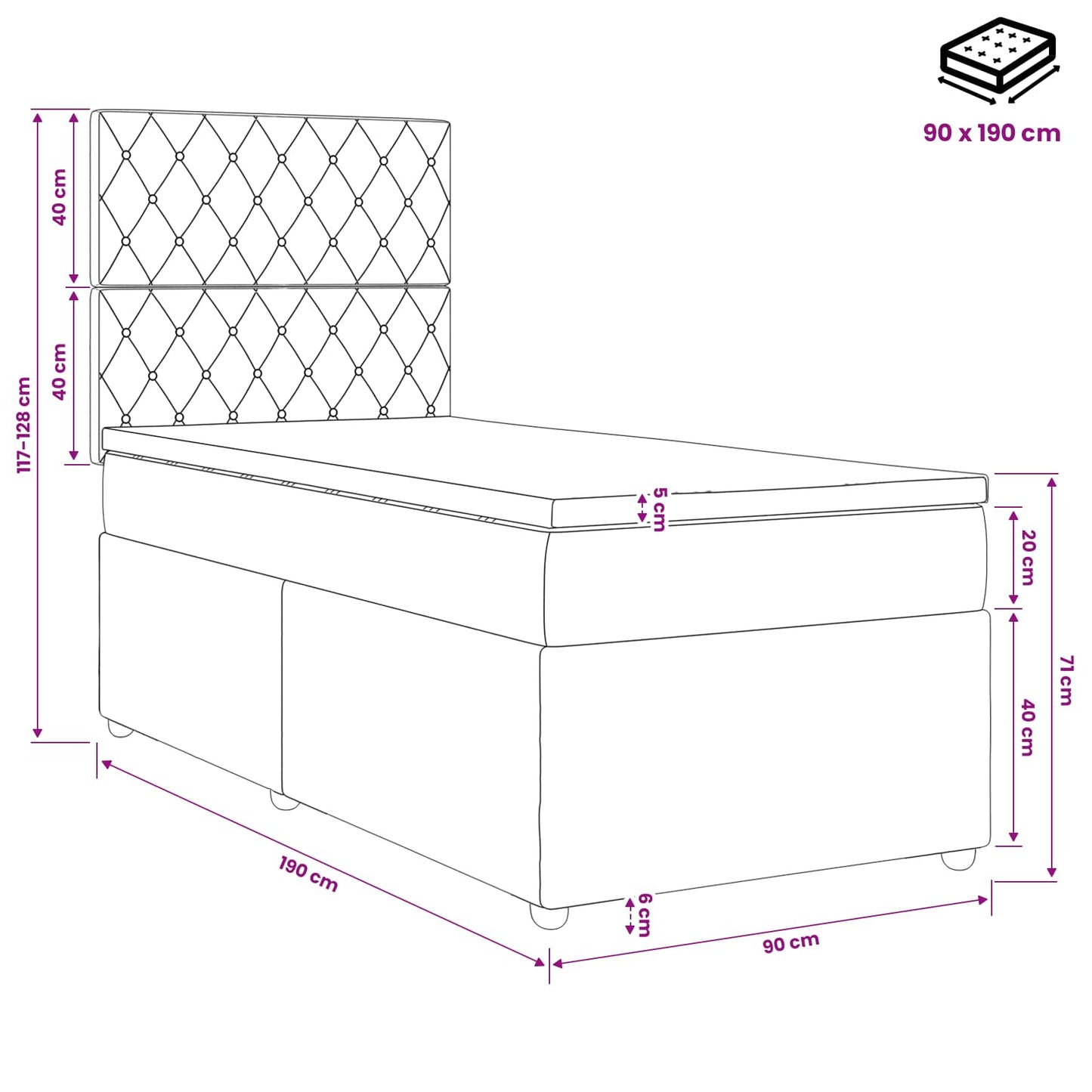 Boxspringbed met matras Blauw 90 x 190 cm Fluweel