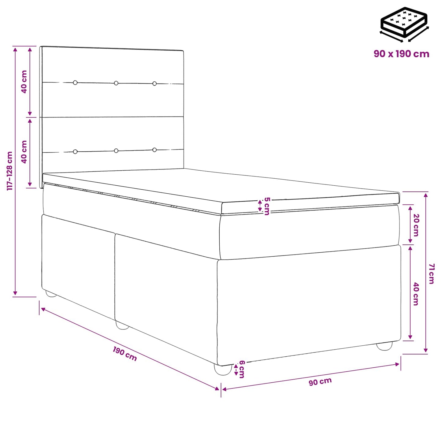 Boxspringbed met matras met hoofdeinde Lichtgrijs Enkel Fluweel