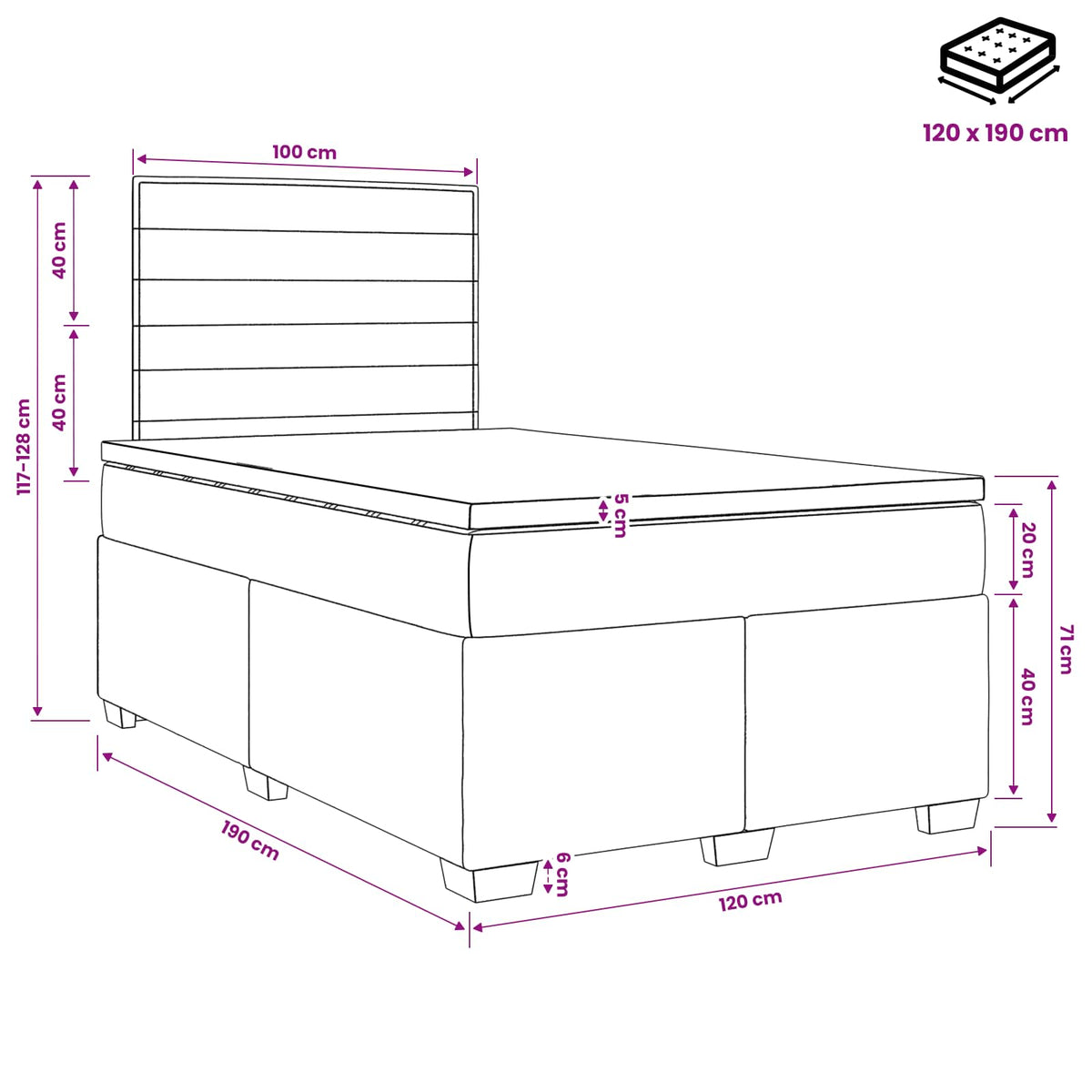 Boxspringbed met matras Donkerbruin 120 x 190 cm Stof