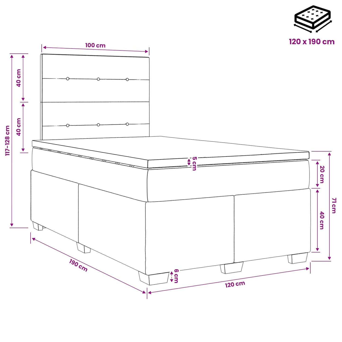 Boxspringbed met matras met hoofdeinde Blauw 120 x 190 cm Stof