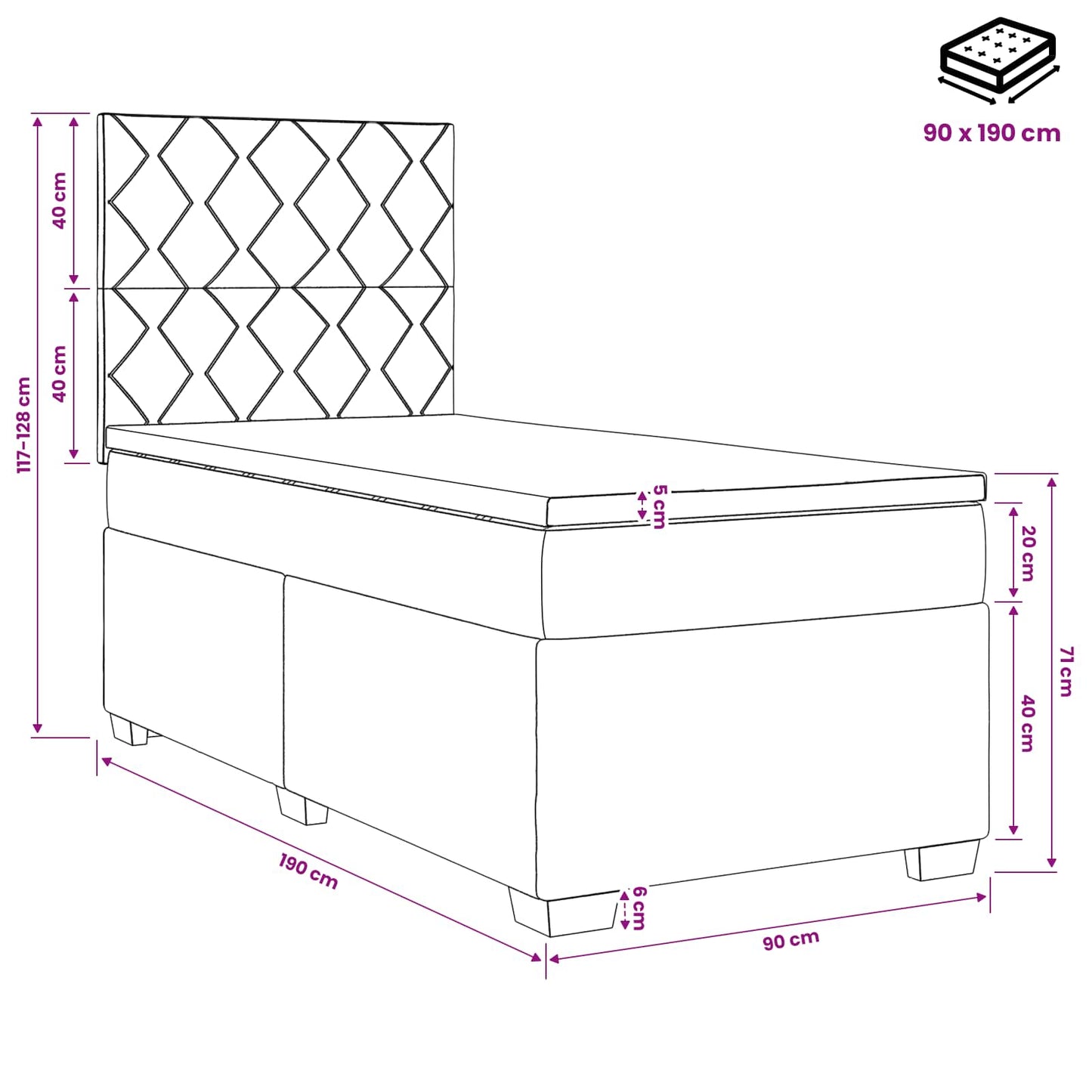 Boxspringbed met matras Blauw 90 x 190 cm Fluweel