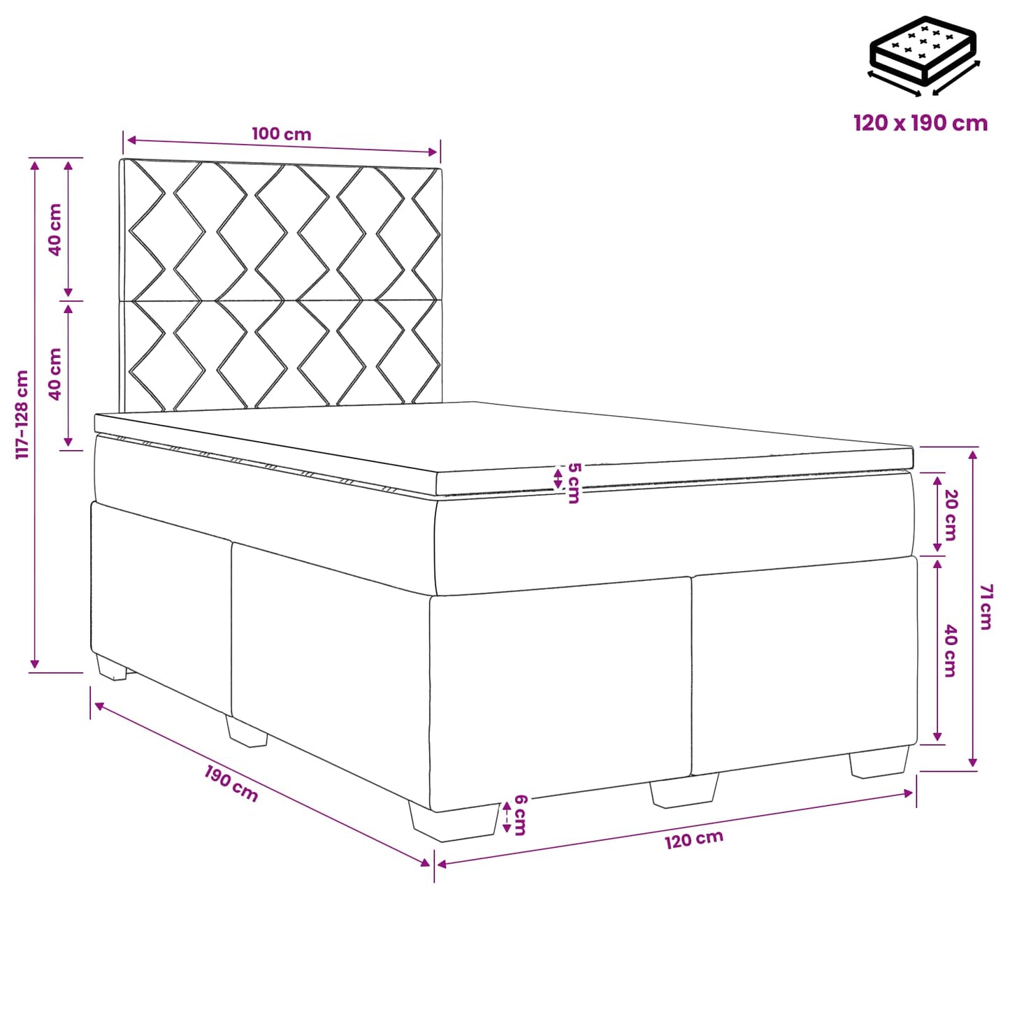Boxspringbed met matras Blauw 120 x 190 cm Fluweel