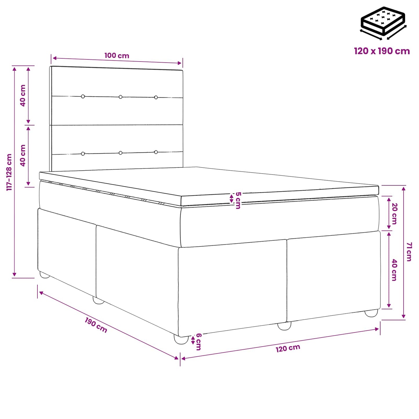 Boxspringbed met matras Crèmekleurig 120 x 190 cm Stof