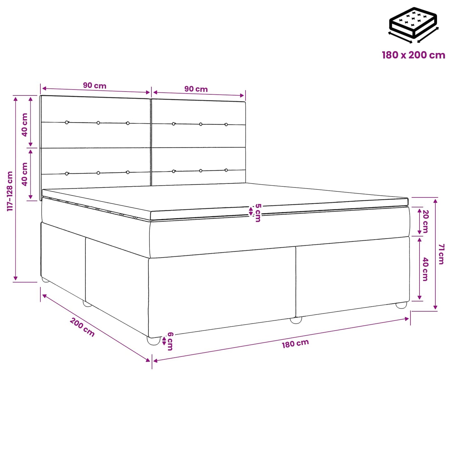Boxspringbed met matras Lichtgrijs 180 x 200 cm Stof