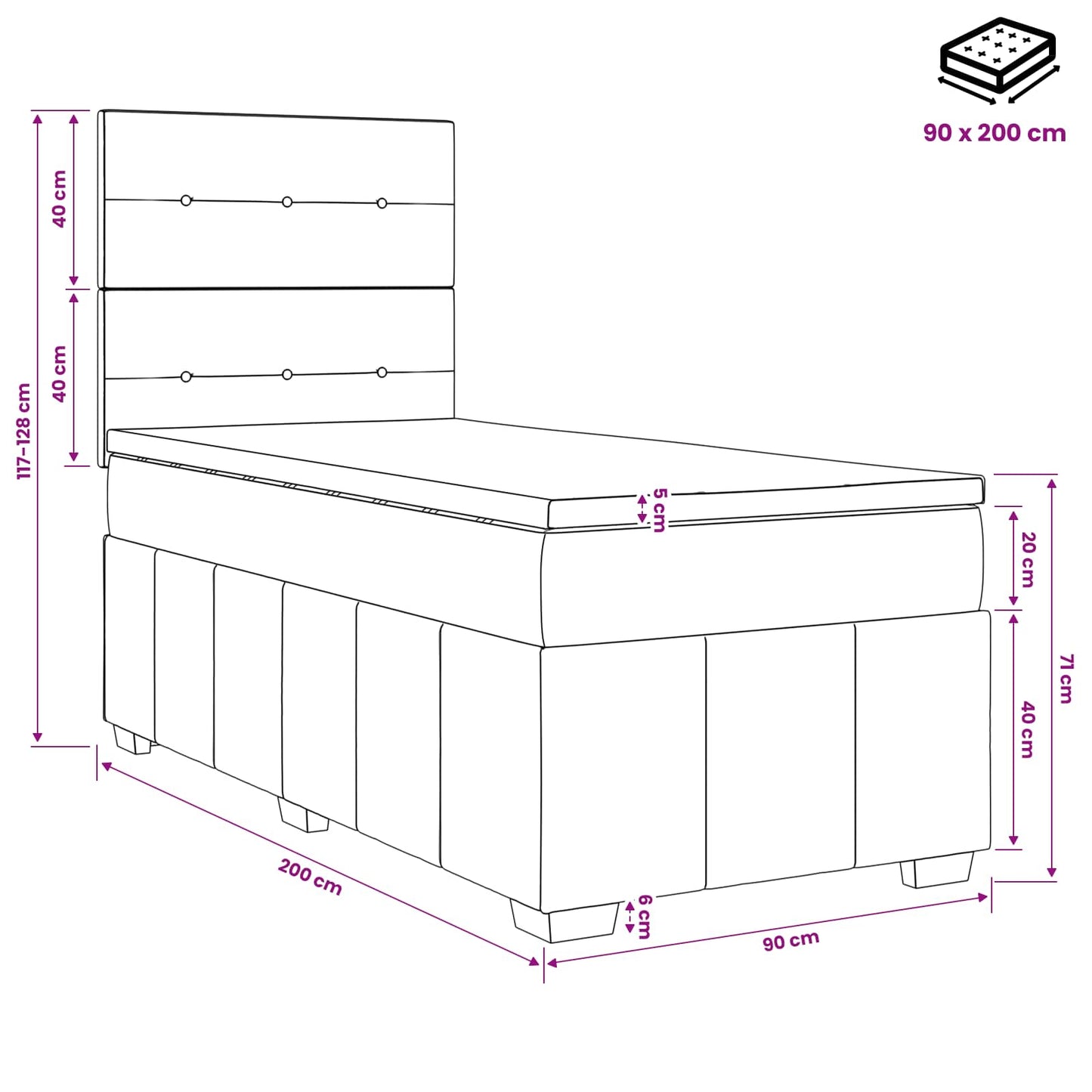 LED Boxspring Bed met Matras Crèmekleurig 90 x 200 cm Stof