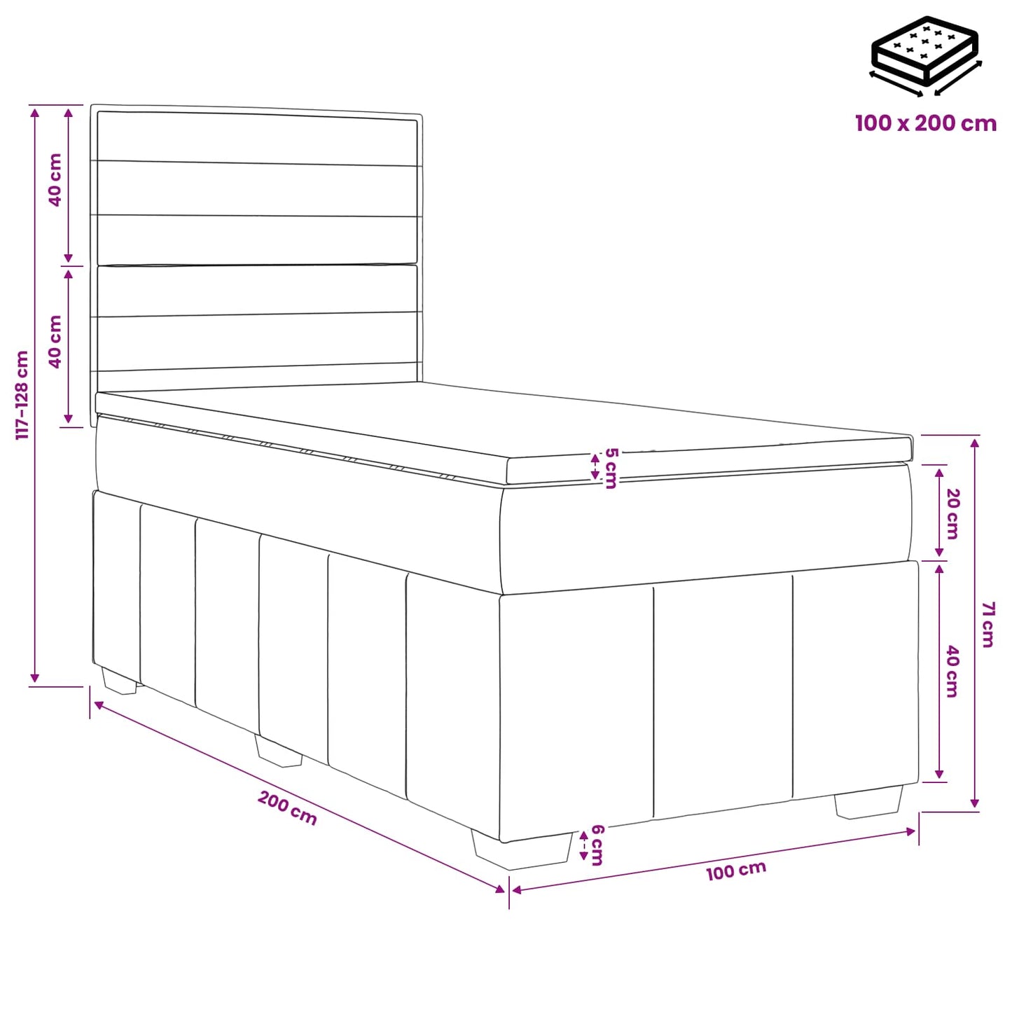 LED Boxspring Bed met Matras Crèmekleurig 100 x 200 cm Stof