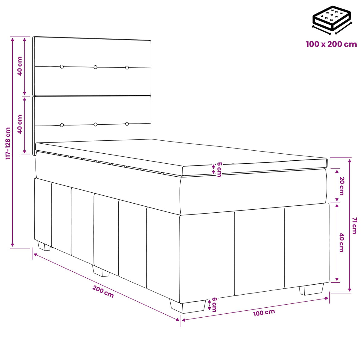 LED Boxspring Bed met Matras Taupe 100 x 200 cm Stof
