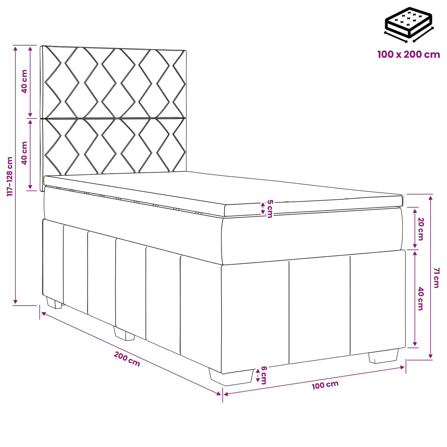 LED Boxspring Bed met Matras Donkerbruin 100 x 200 cm Stof
