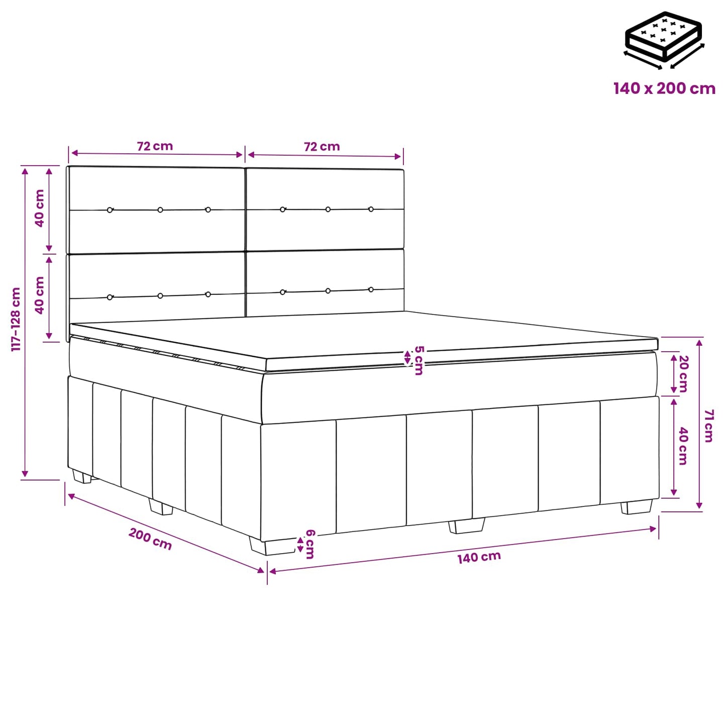 LED Boxspring Bed met Matras Donkergrijs 140 x 200 cm Stof