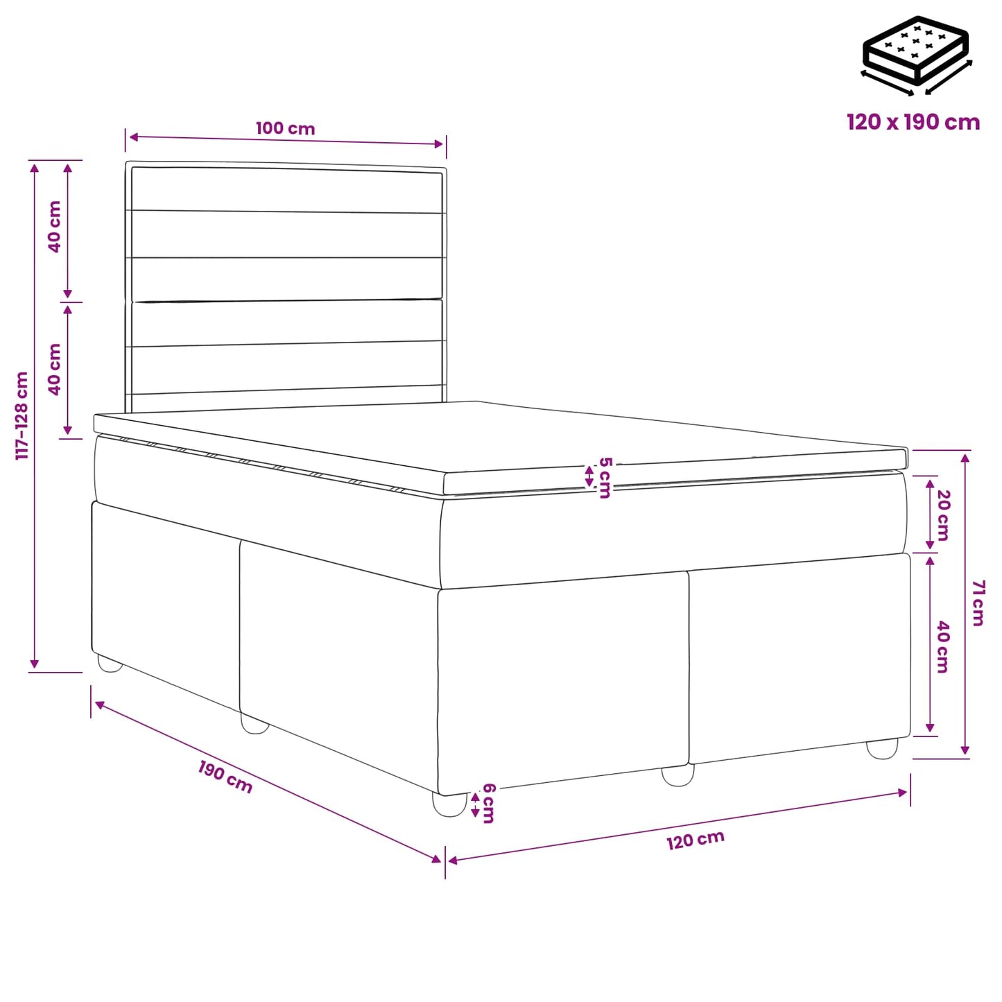 LED Boxspring Bed met Matras Crèmekleurig 120 x 190 cm Stof