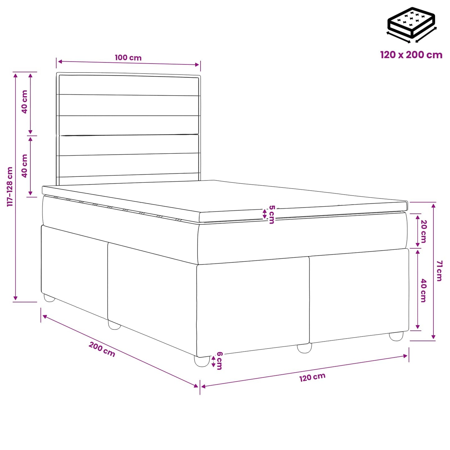 LED Boxspring Bed met Matras Donkerbruin 120 x 200 cm Stof
