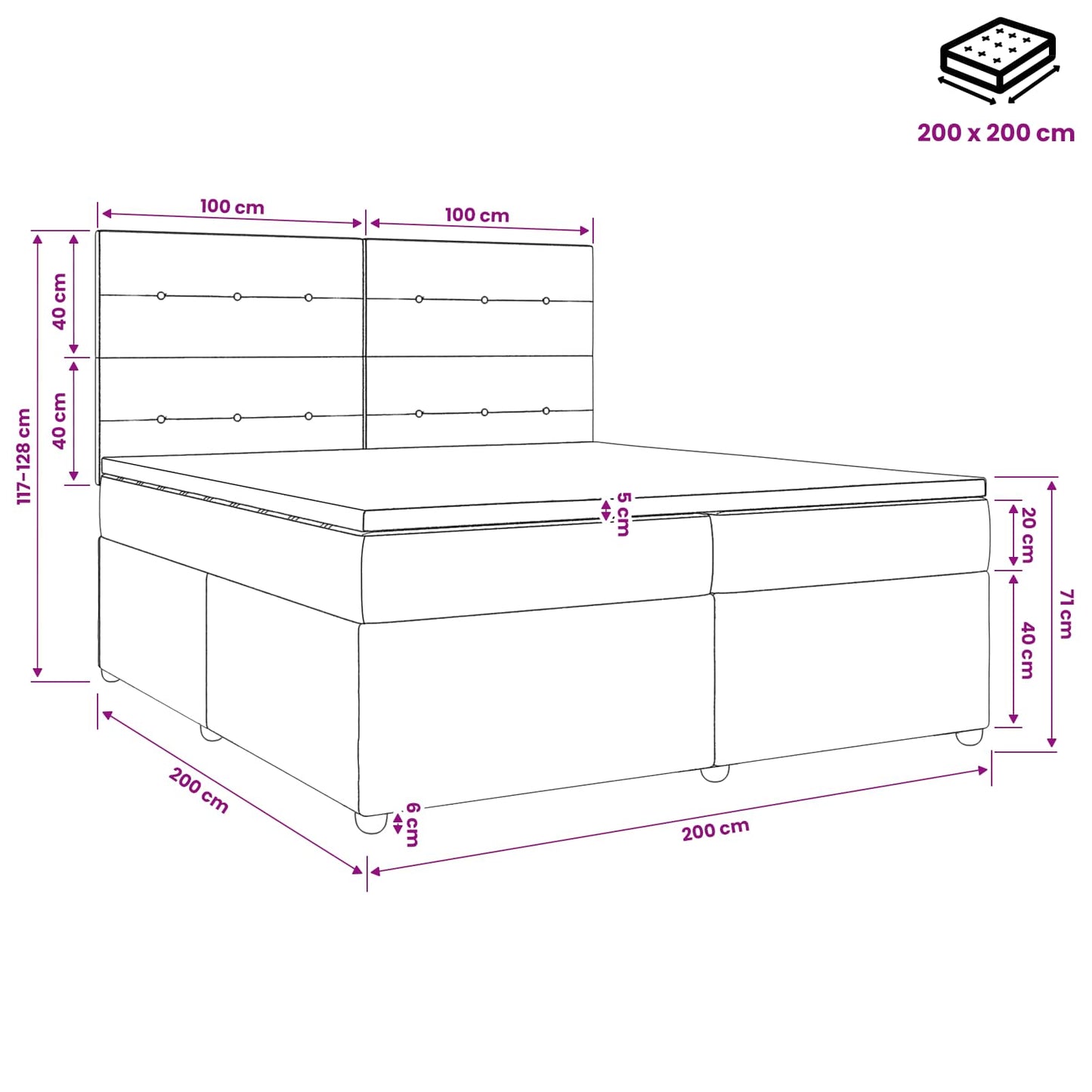LED Boxspring Bed met Matras Blauw 200 x 200 cm Stof