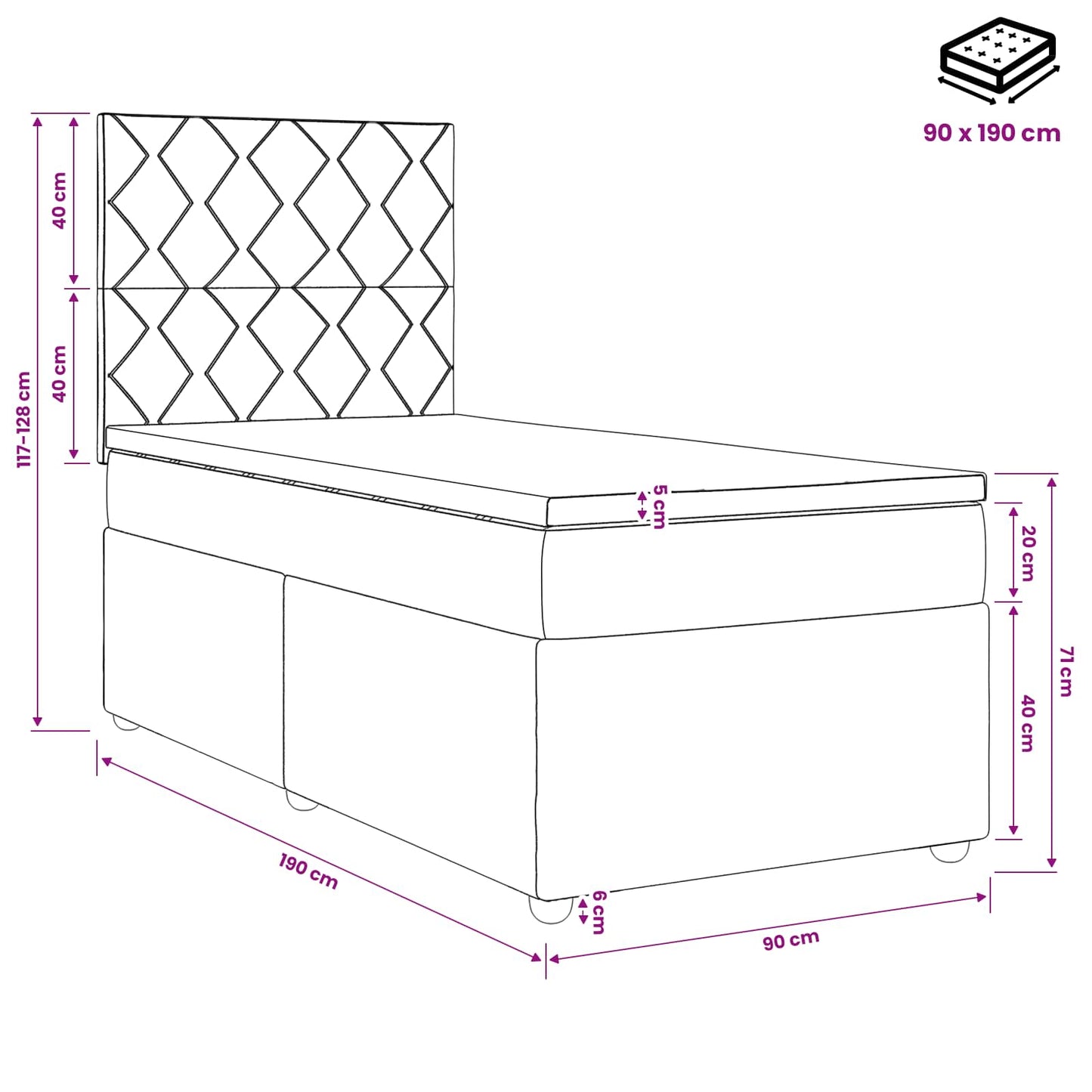 LED Boxspring Bed met Matras Blauw 90 x 190 cm Fluweel