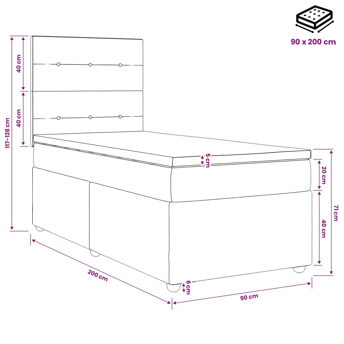 LED Boxspring Bed met Matras Donkergroen 90 x 200 cm Fluweel