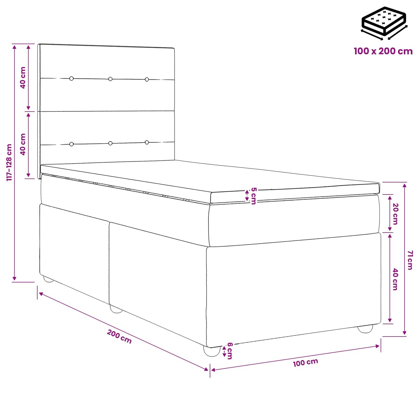 LED Boxspring Bed met Matras Donkergroen 100 x 200 cm Fluweel