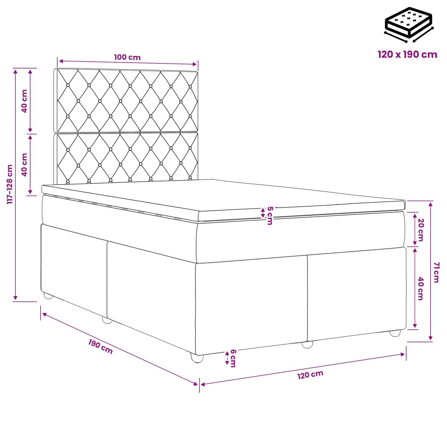 LED Boxspring Bed met Matras Roze 120 x 190 cm Fluweel