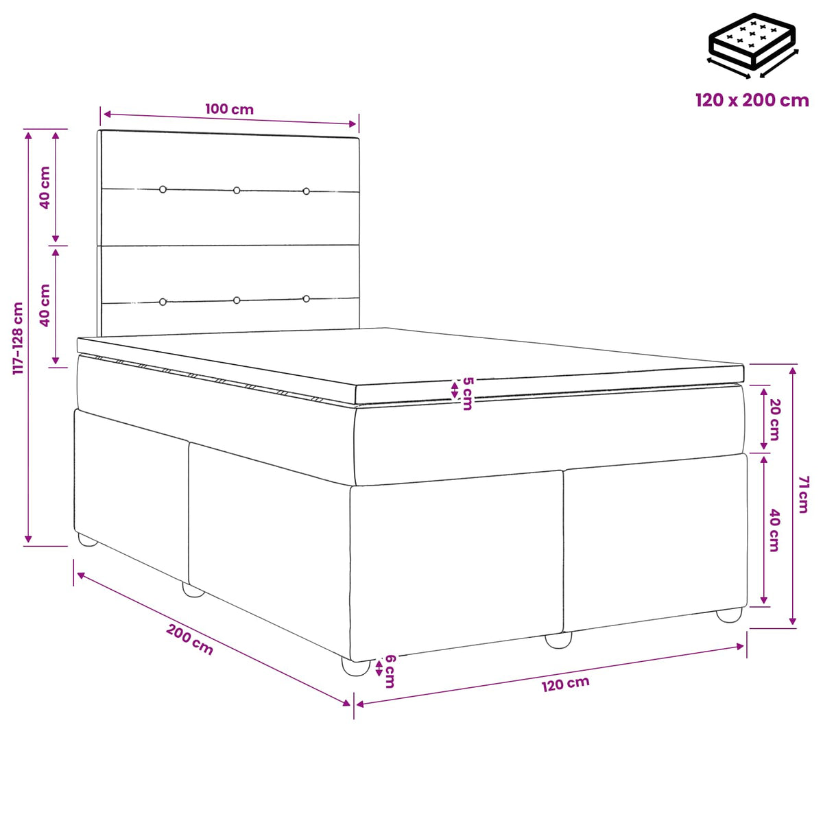 LED Boxspring Bed met Matras Zwart 120 x 200 cm Fluweel