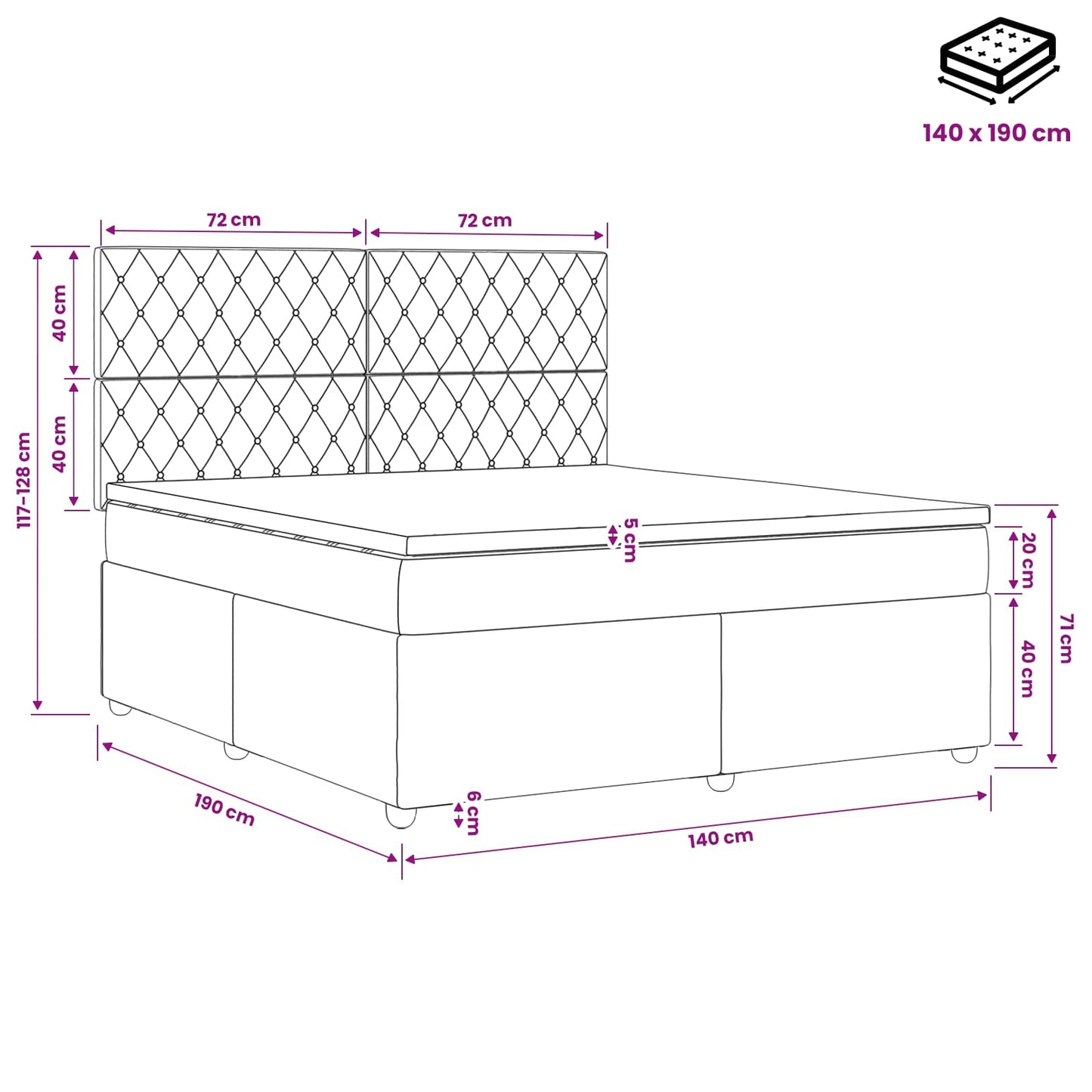 LED Boxspring Bed met Matras Lichtgrijs 140 x 190 cm Fluweel