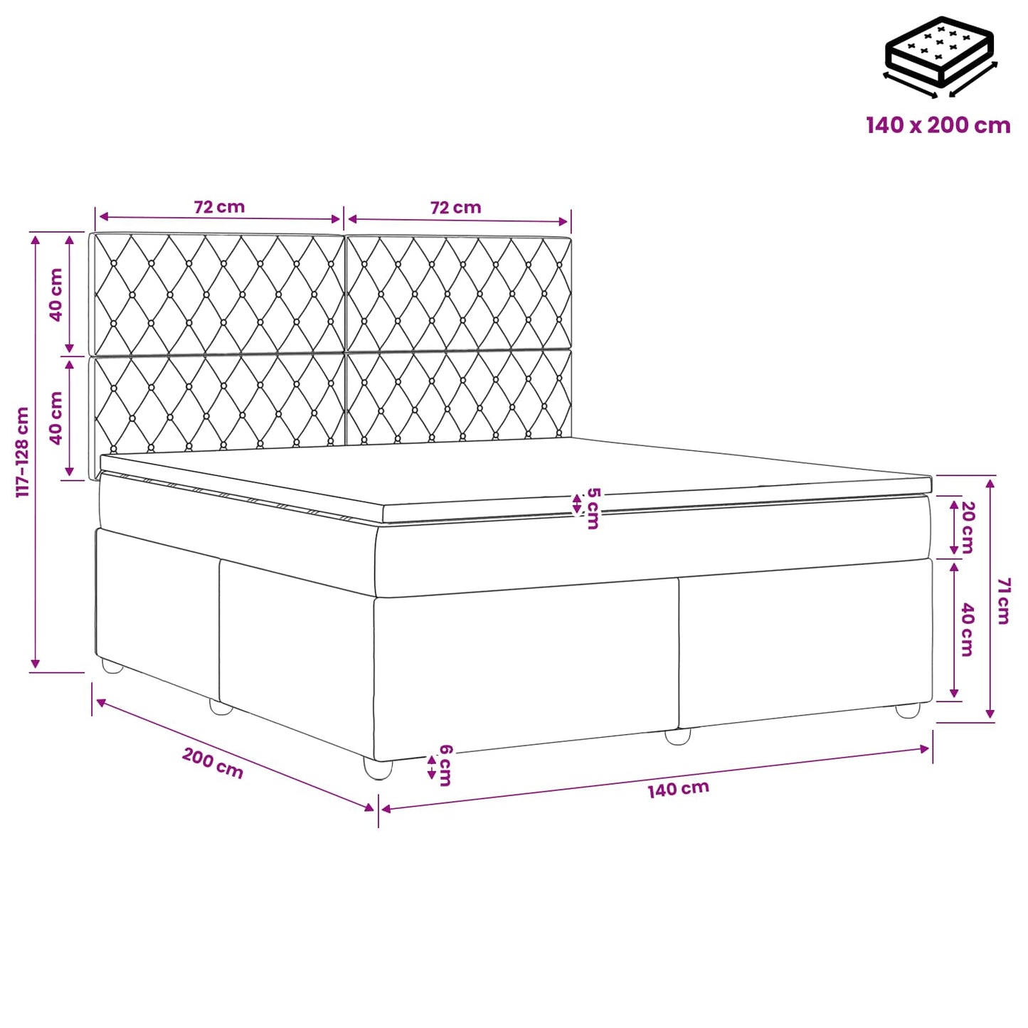 LED Boxspring Bed met Matras Lichtgrijs 140 x 200 cm Fluweel