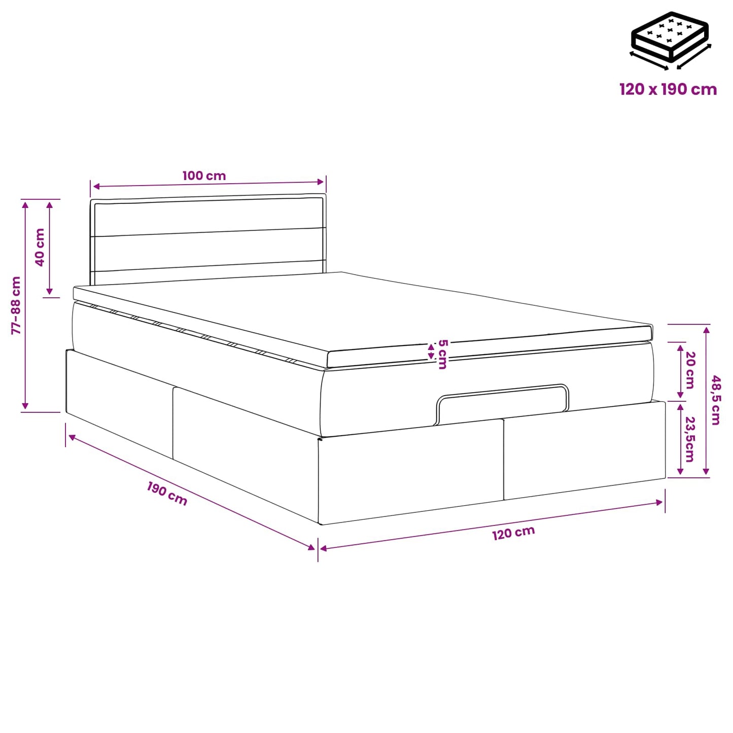 Ottoman bed met matras Crèmekleurig 120 x 190 cm Stof