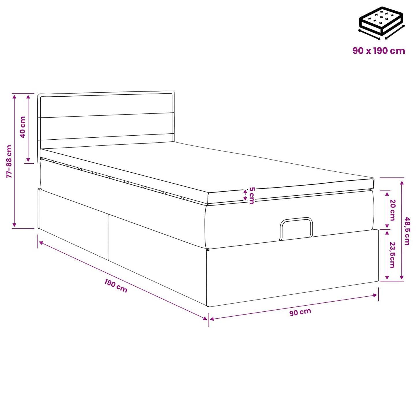 Ottoman Bed met Matrassen en LED Donkerbruin 90 x 190 cm Stof