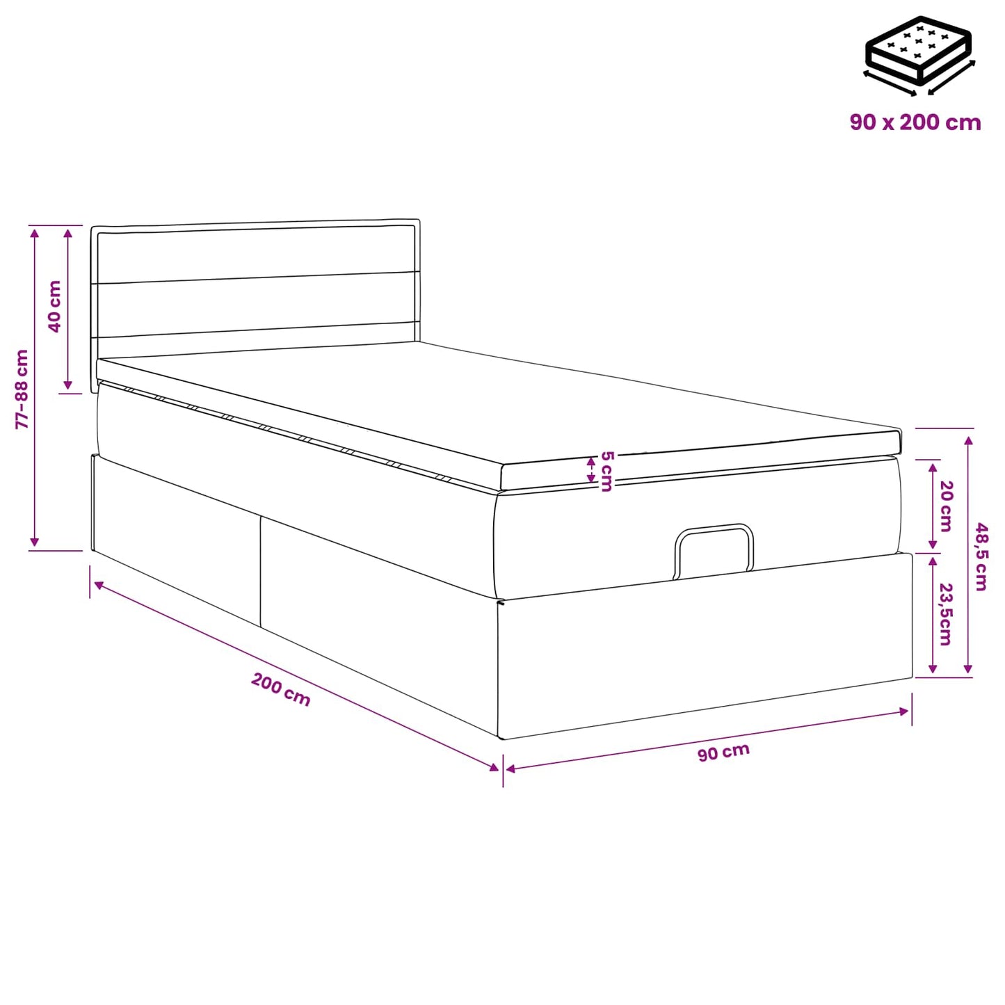 Ottoman Bed met Matrassen en LED Donkerbruin 90 x 200 cm Stof