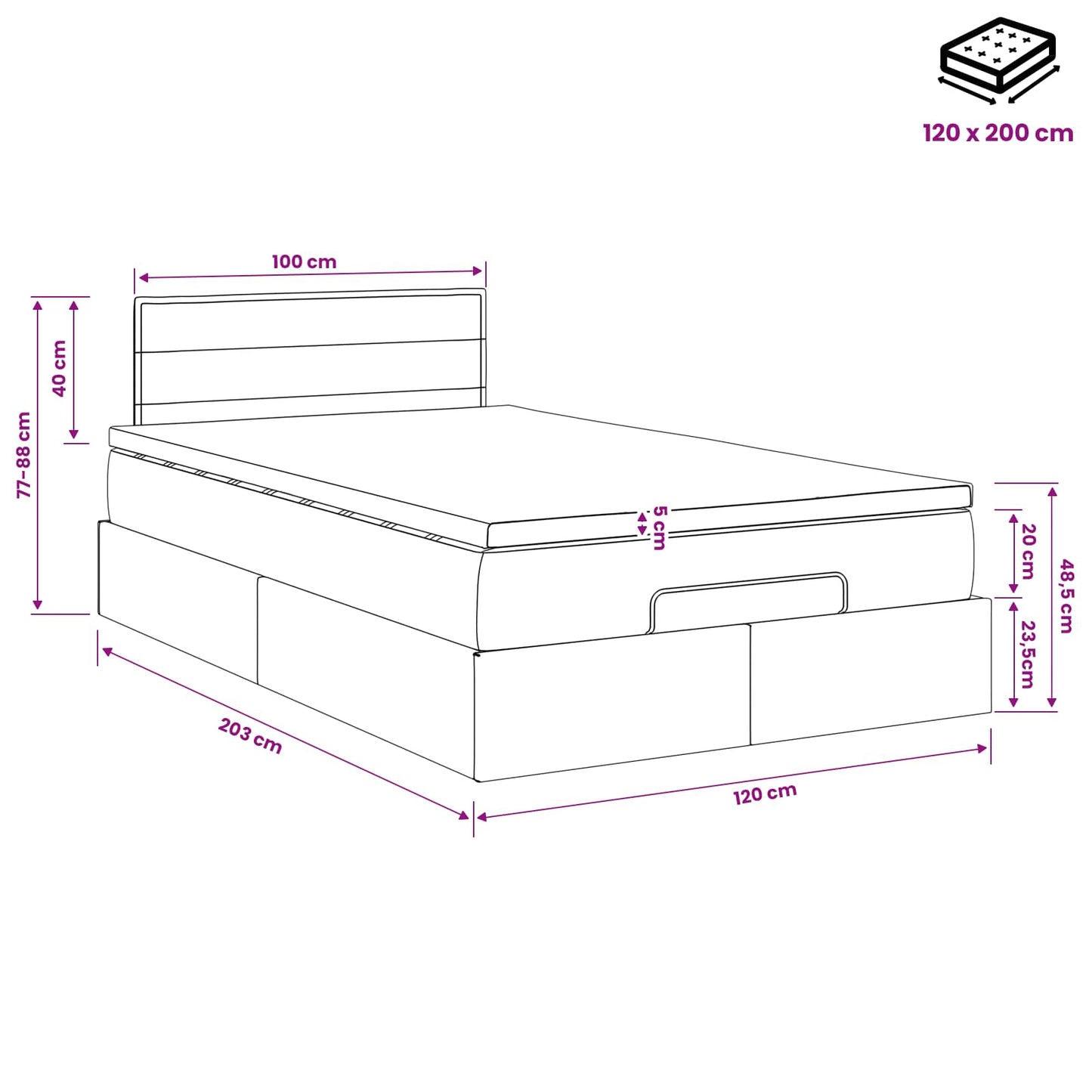 Ottoman Bed met Matrassen en LED Blauw 120 x 200 cm Stof