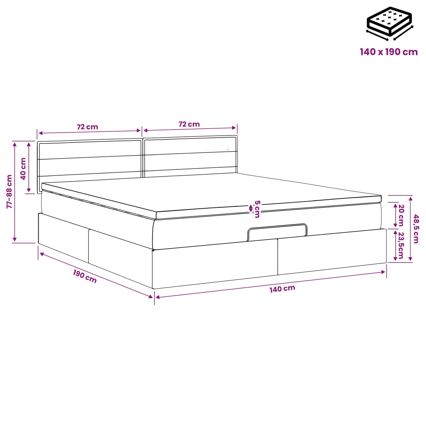 Ottoman Bed met Matrassen en LED Taupe 140 x 190 cm Stof