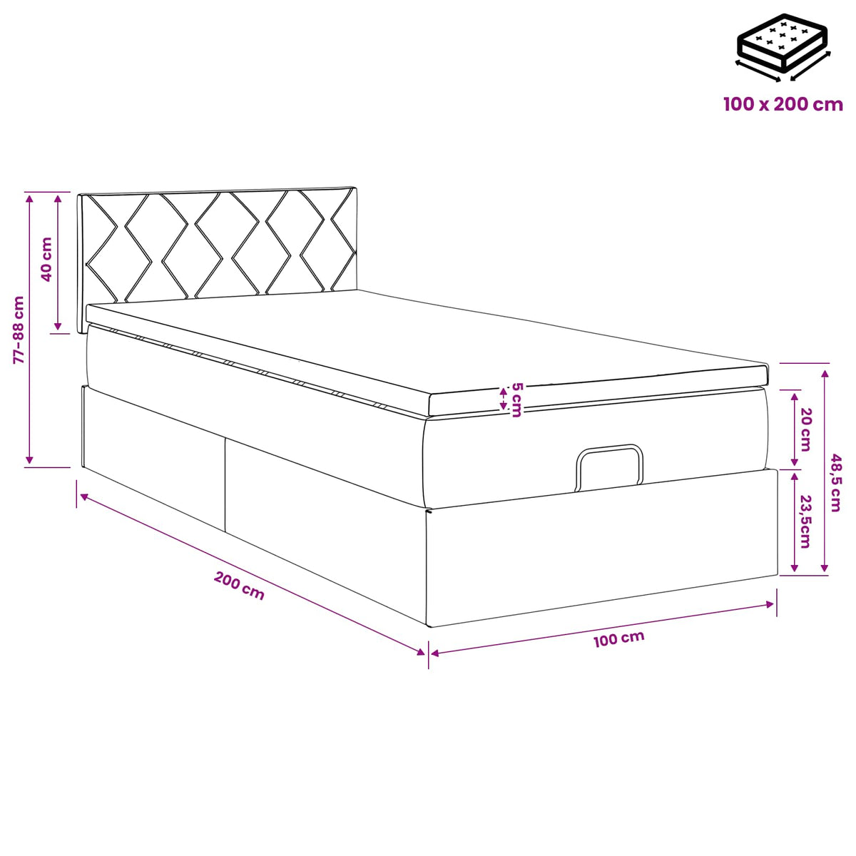 Ottoman Bed met Matrassen en LED Roze 100 x 200 cm fluweel
