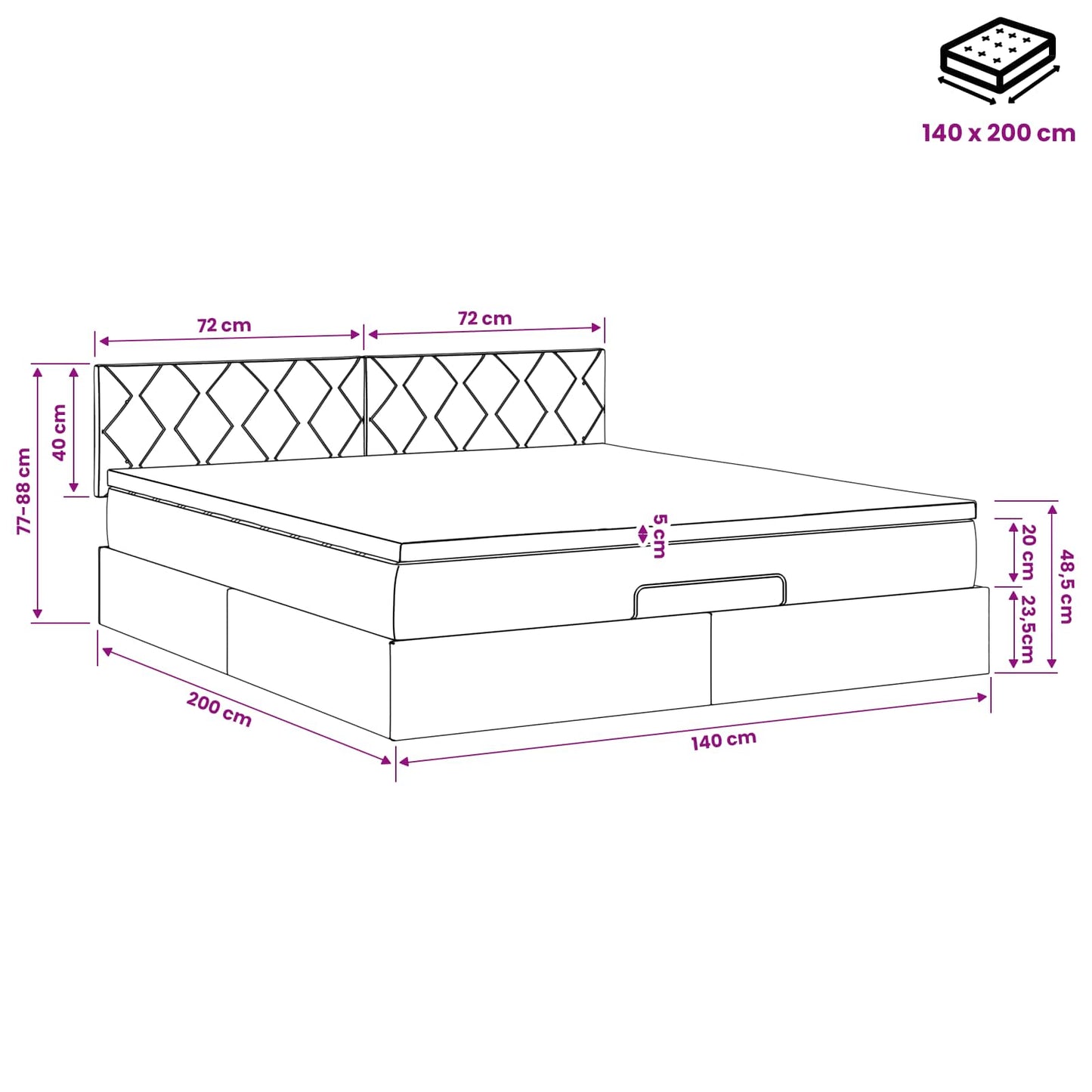 Ottoman Bed met Matrassen en LED Donkergroen 140 x 200 cm
