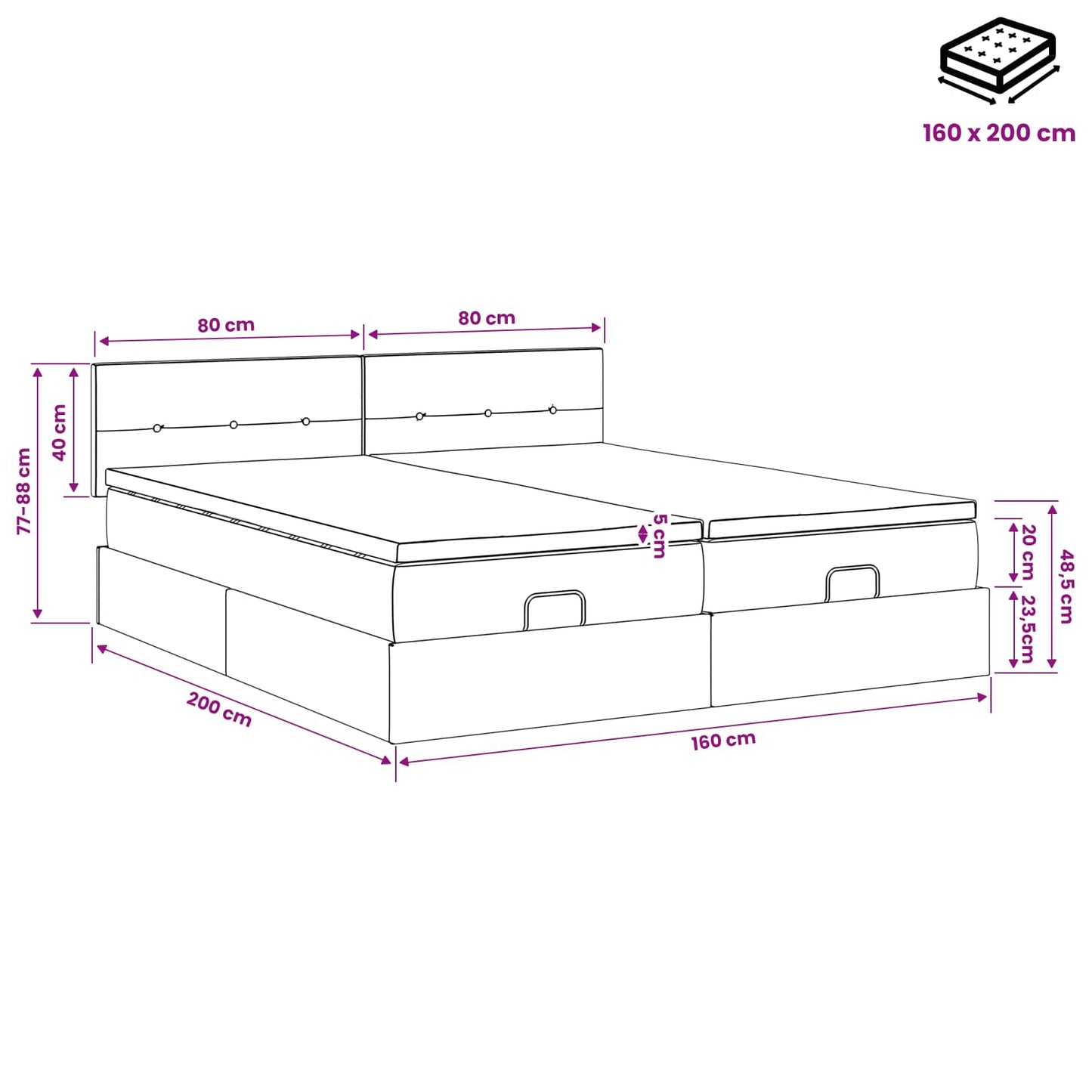 Ottoman Bed met Matrassen en LED Roze 160 x 200 cm fluweel