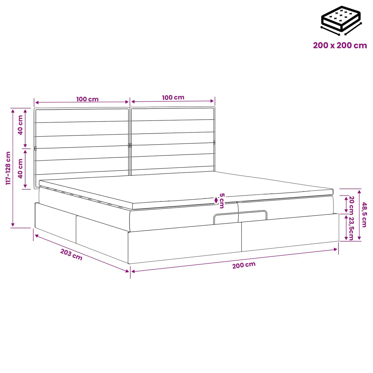 Ottoman bed met matras Crèmekleurig 200 x 200 cm Stof