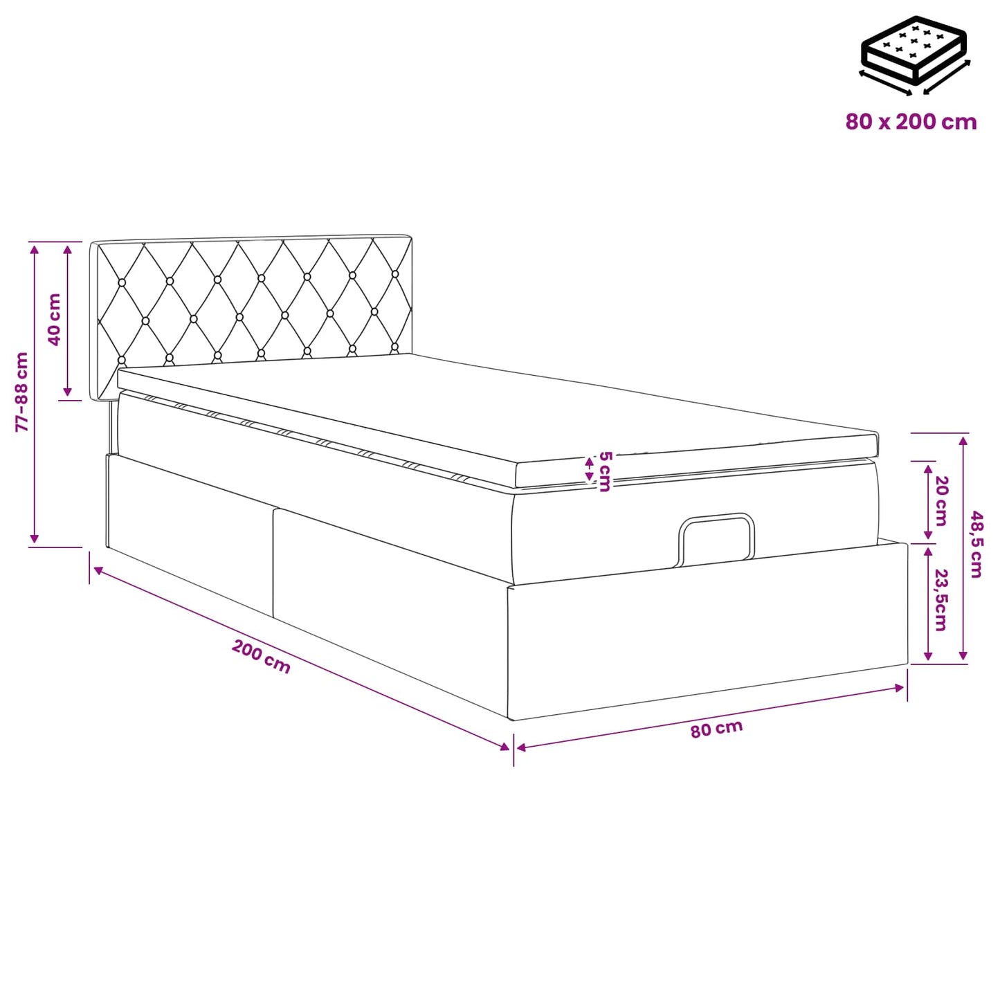 Ottoman bed met matras Lichtgrijs 80 x 200 cm Fluweel
