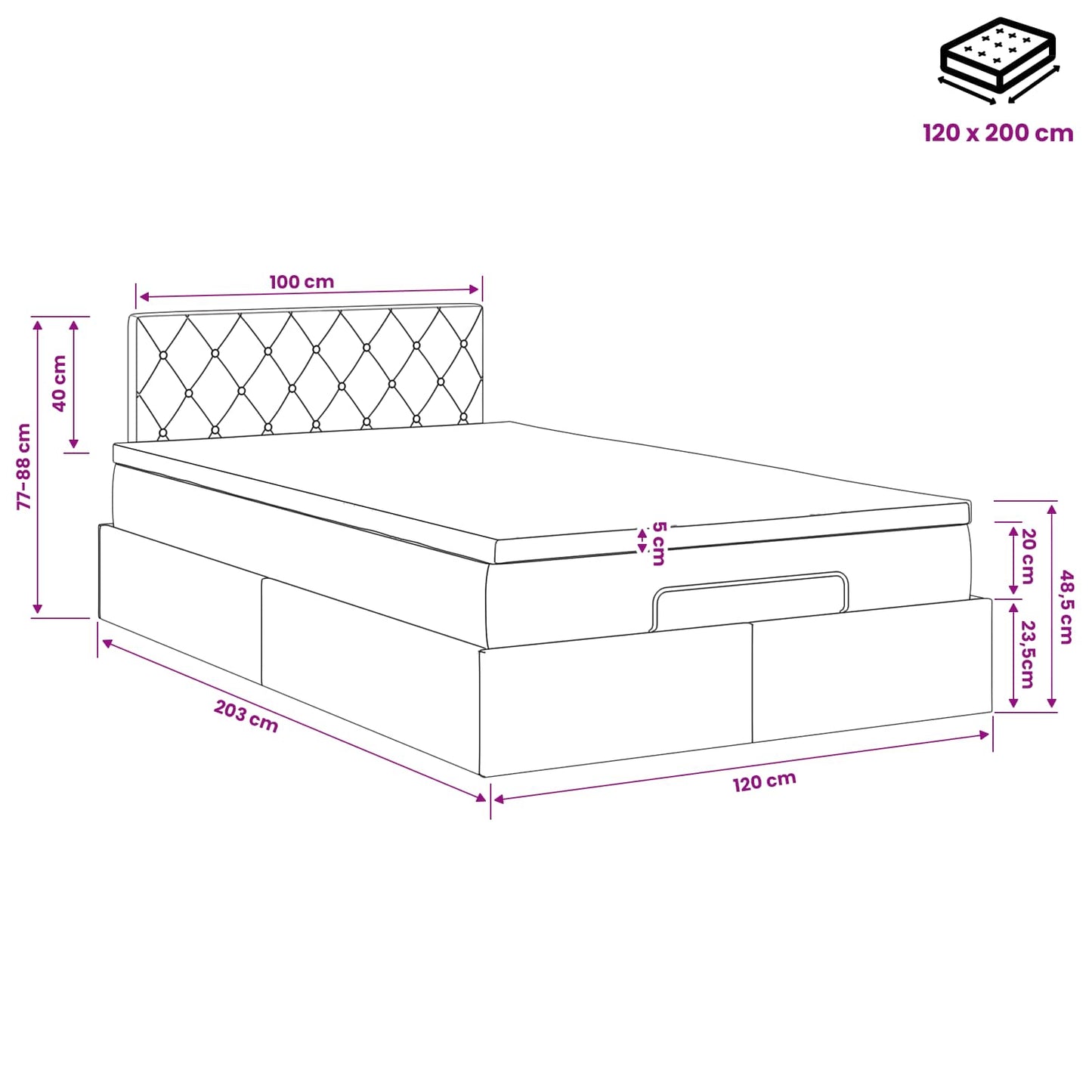 Ottoman bed met matras Lichtgrijs 120 x 200 cm Fluweel
