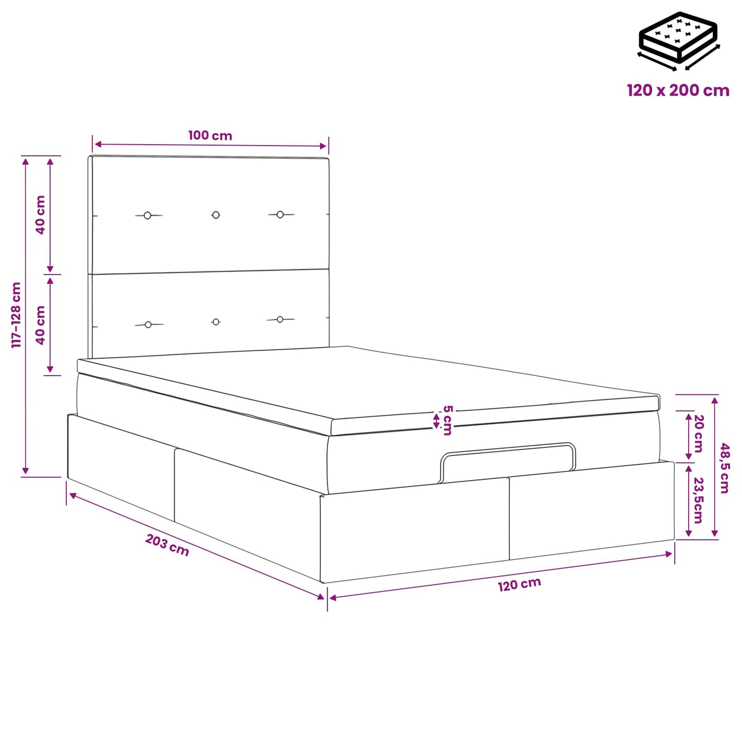 Ottoman bed met matras met hoofdeinde Roze 120 x 200 cm Fluweel