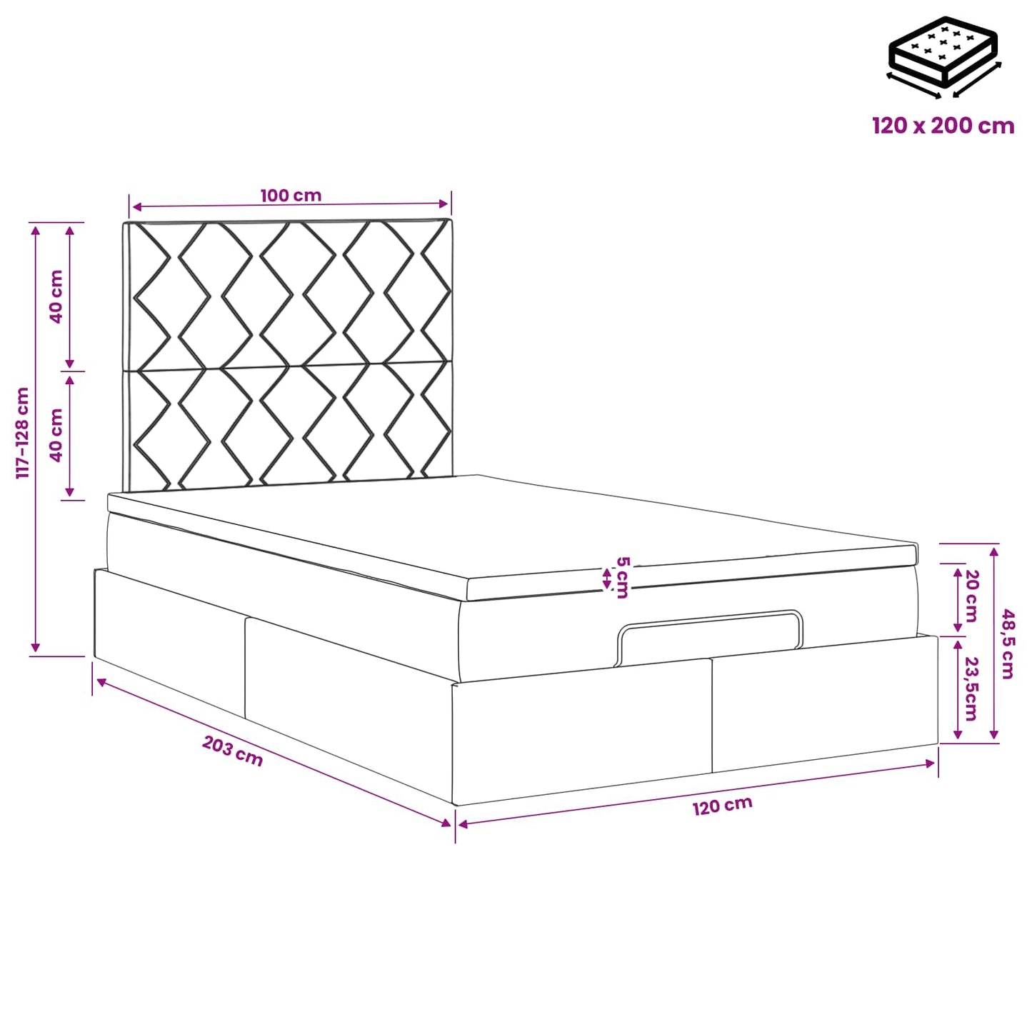 Ottoman bed met matras Donkerblauw 120 x 200 cm Fluweel